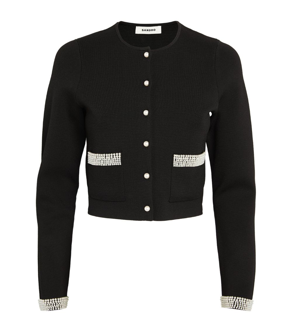 MADDY PARIS  Bead-Trim Cardigan- Black