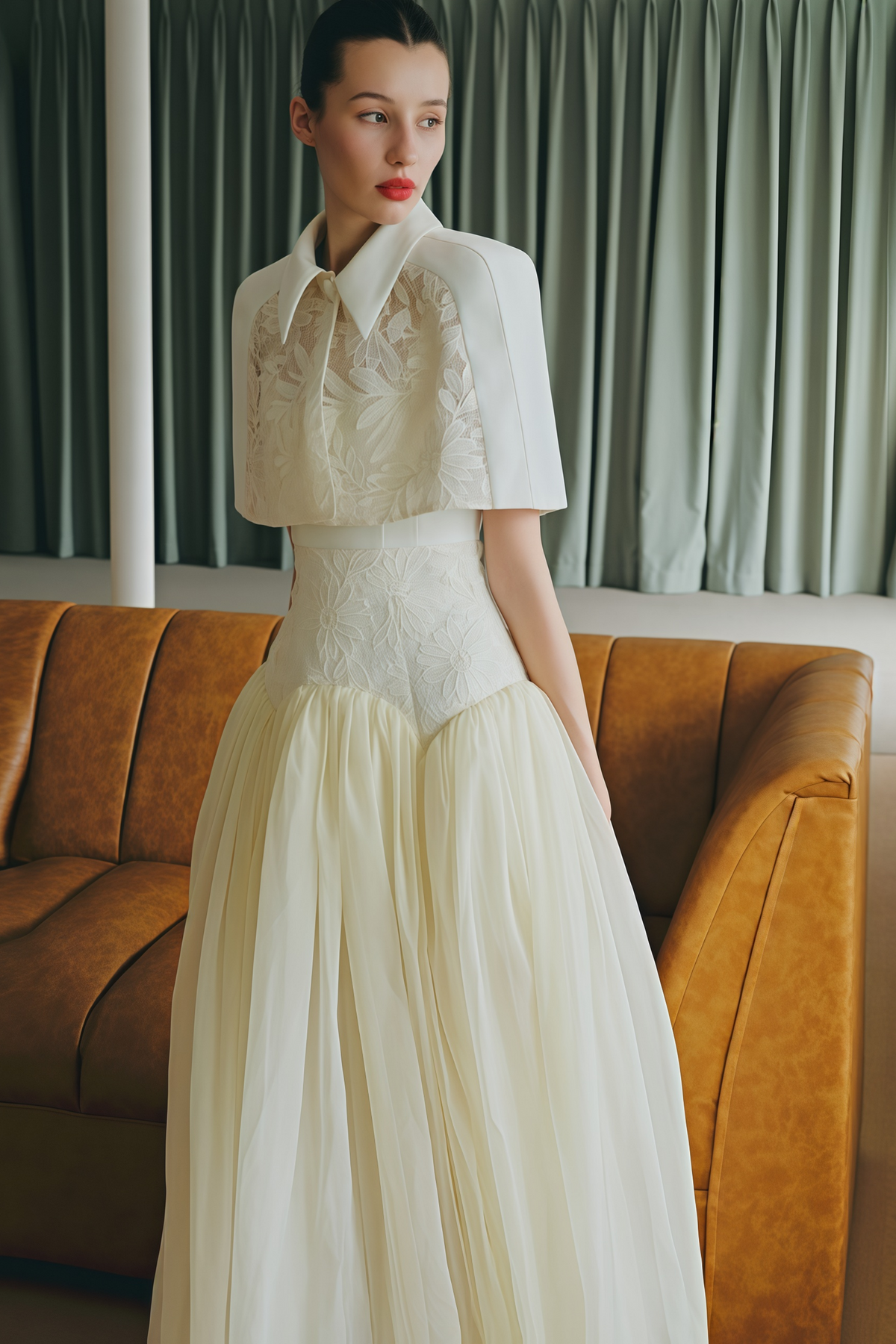 Brooke White Lace Panel Cape & Dress Set