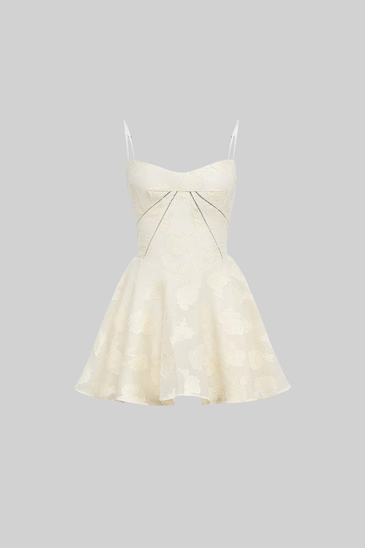 Mini Dress With Subtle Floral Pattern, Fitted Bodice And Flared Skirt - Ivoire