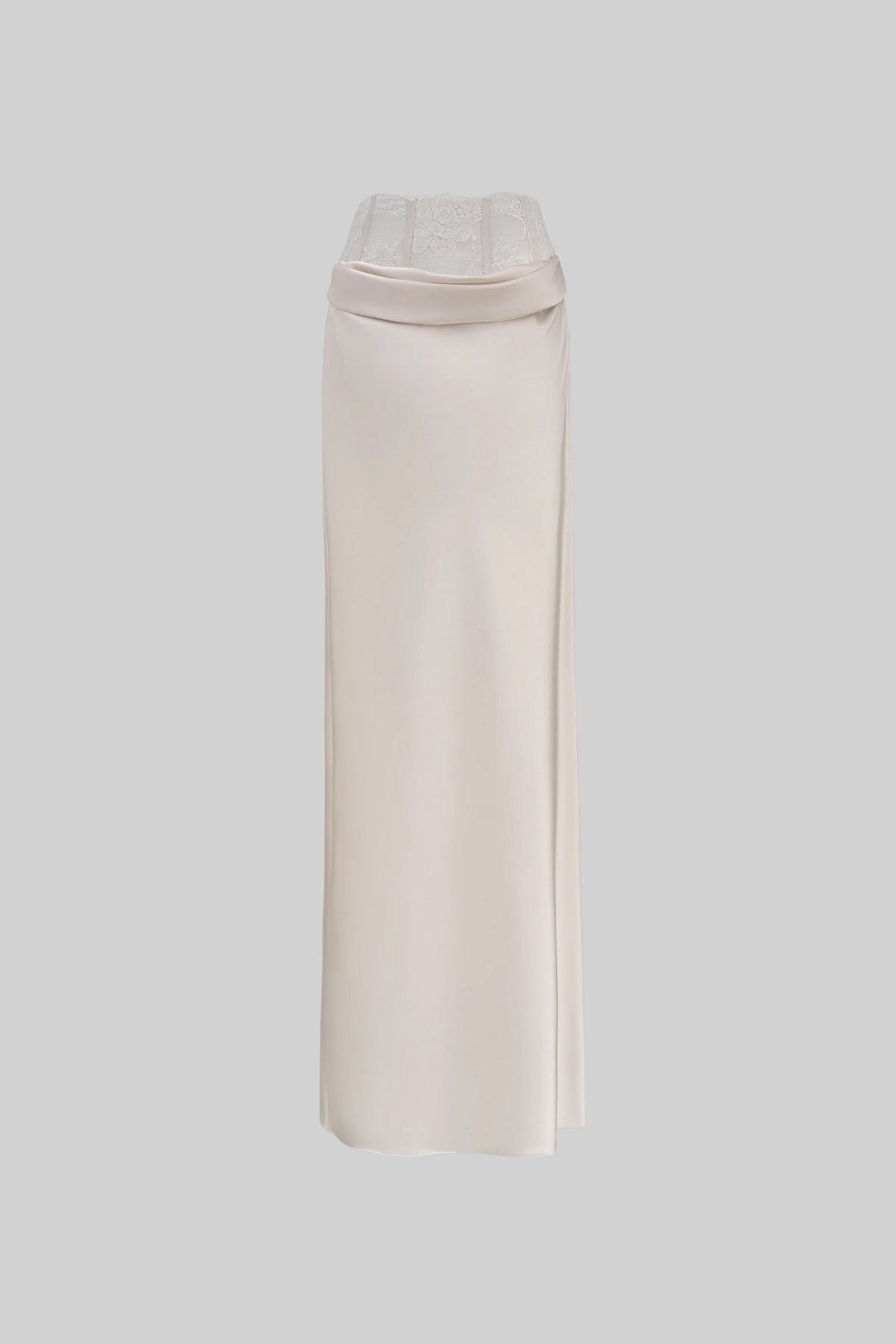 Satin Maxi Pencil Skirt with Lace Corset Waist – Ivoire