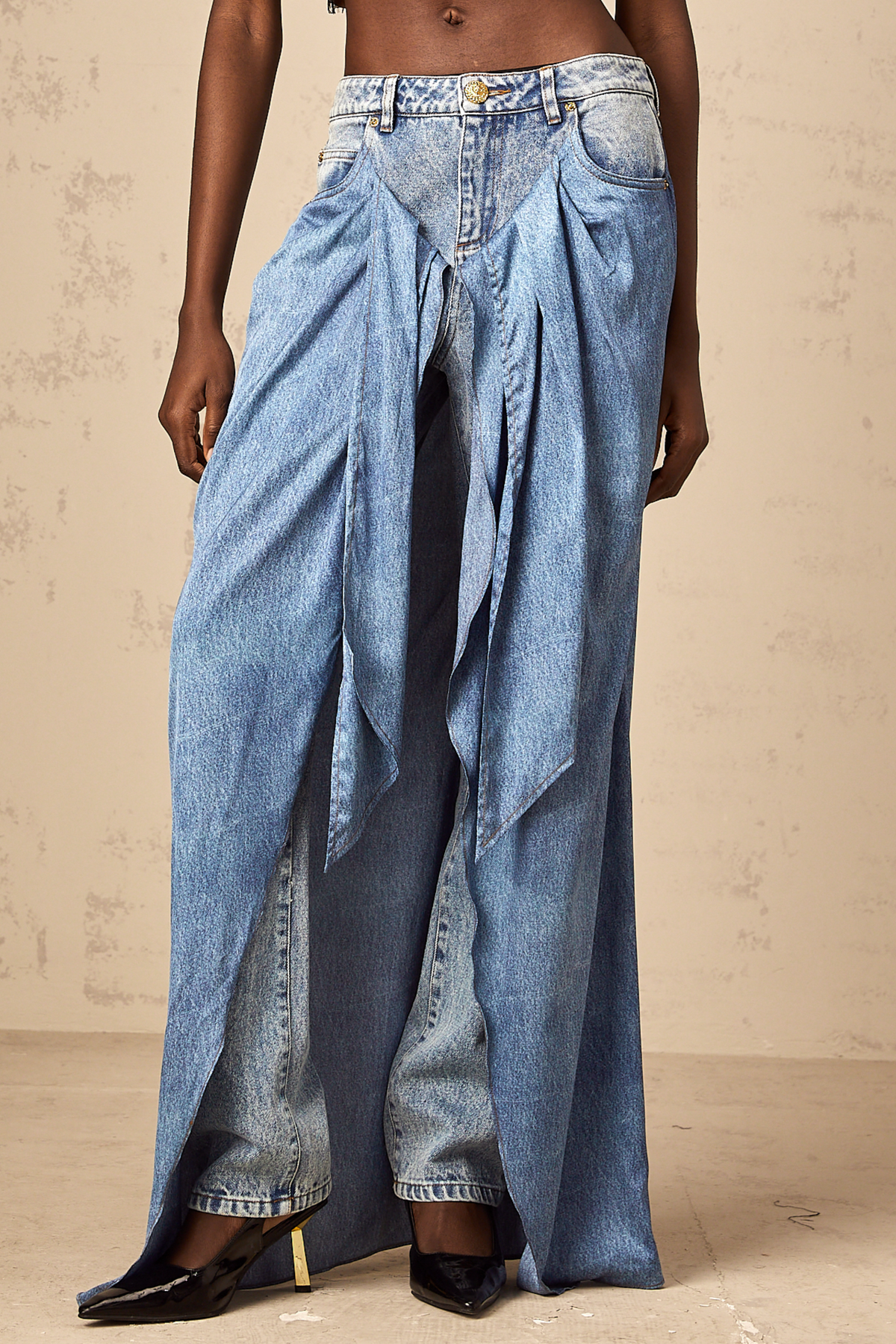 Ysabella blue layered denim jeans (Final Sale-US Only)