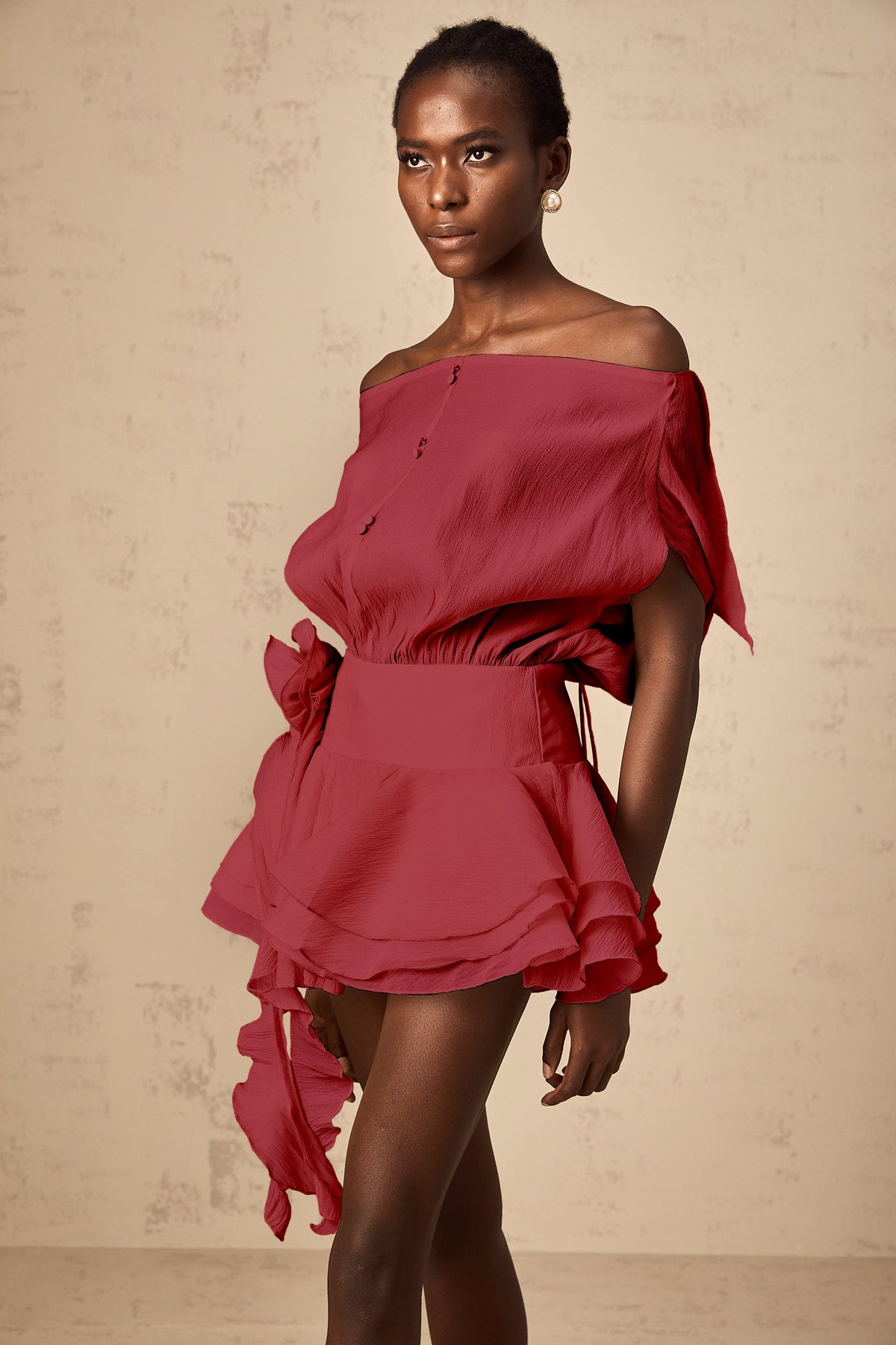 Amélie Red Floral Appliqué Flounced Mini Dress (Final Sale-US Only)