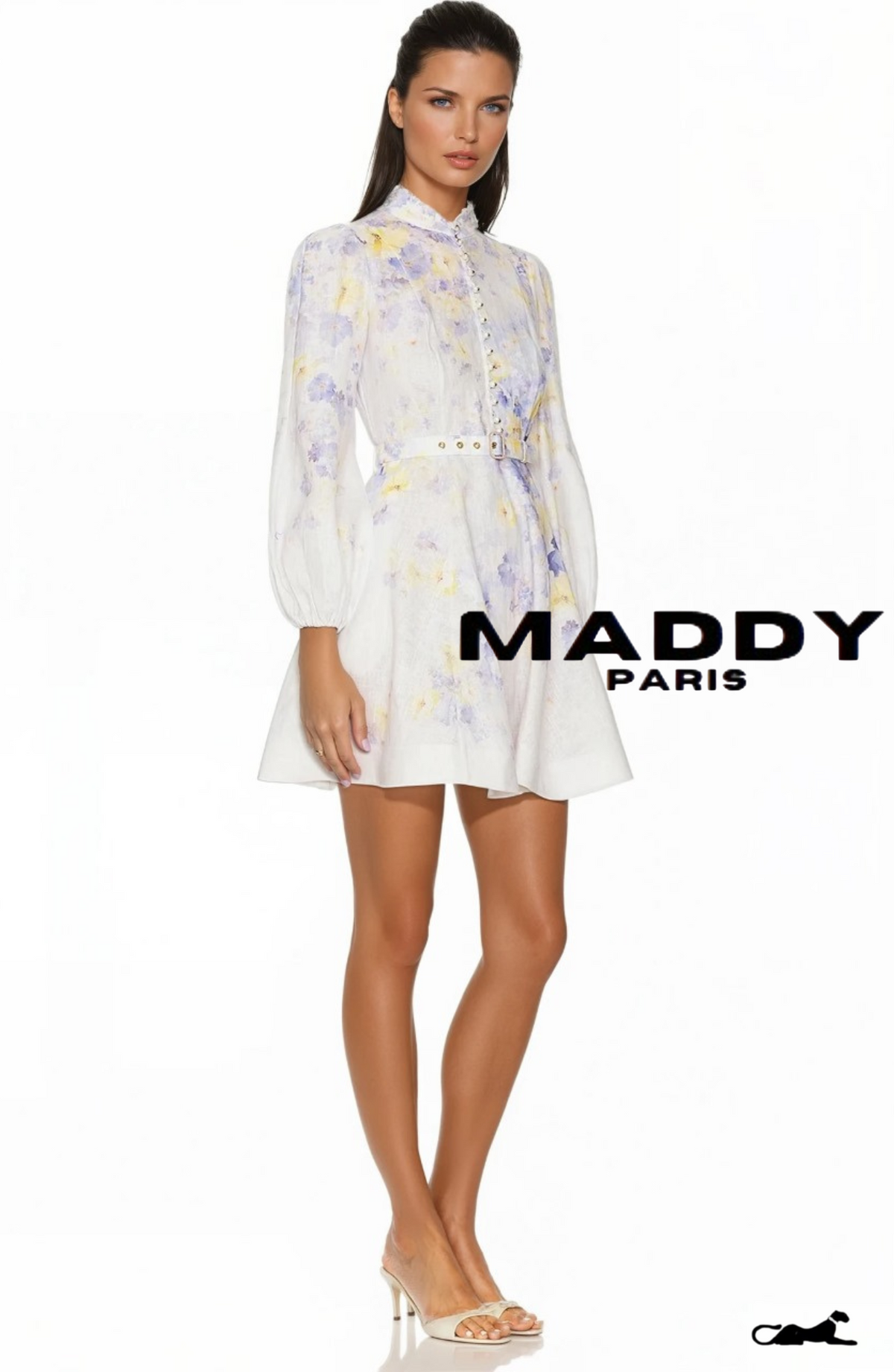 NATALIA LINEN BUTTONED MINI DRESS – WHITE BLUE