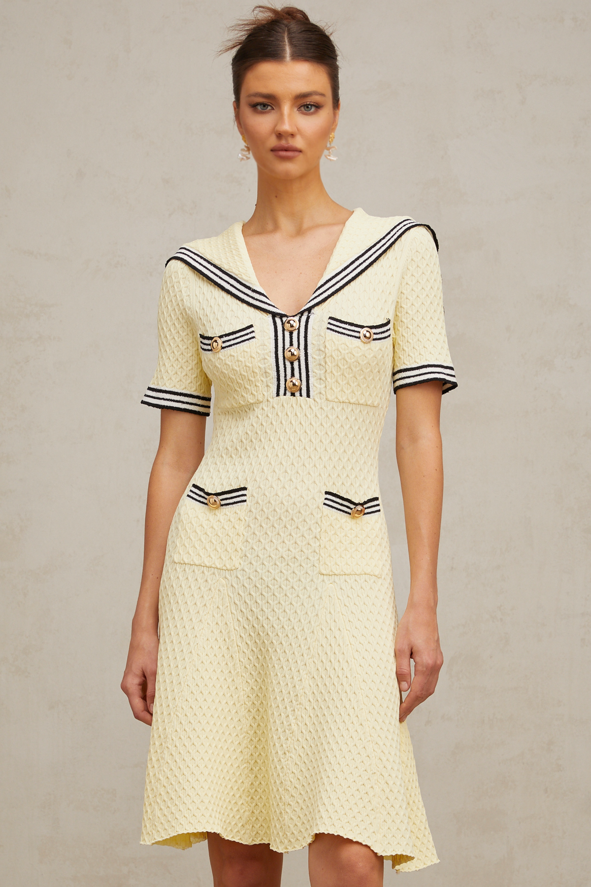 Madeleine yellow sailor-collar knitted dress