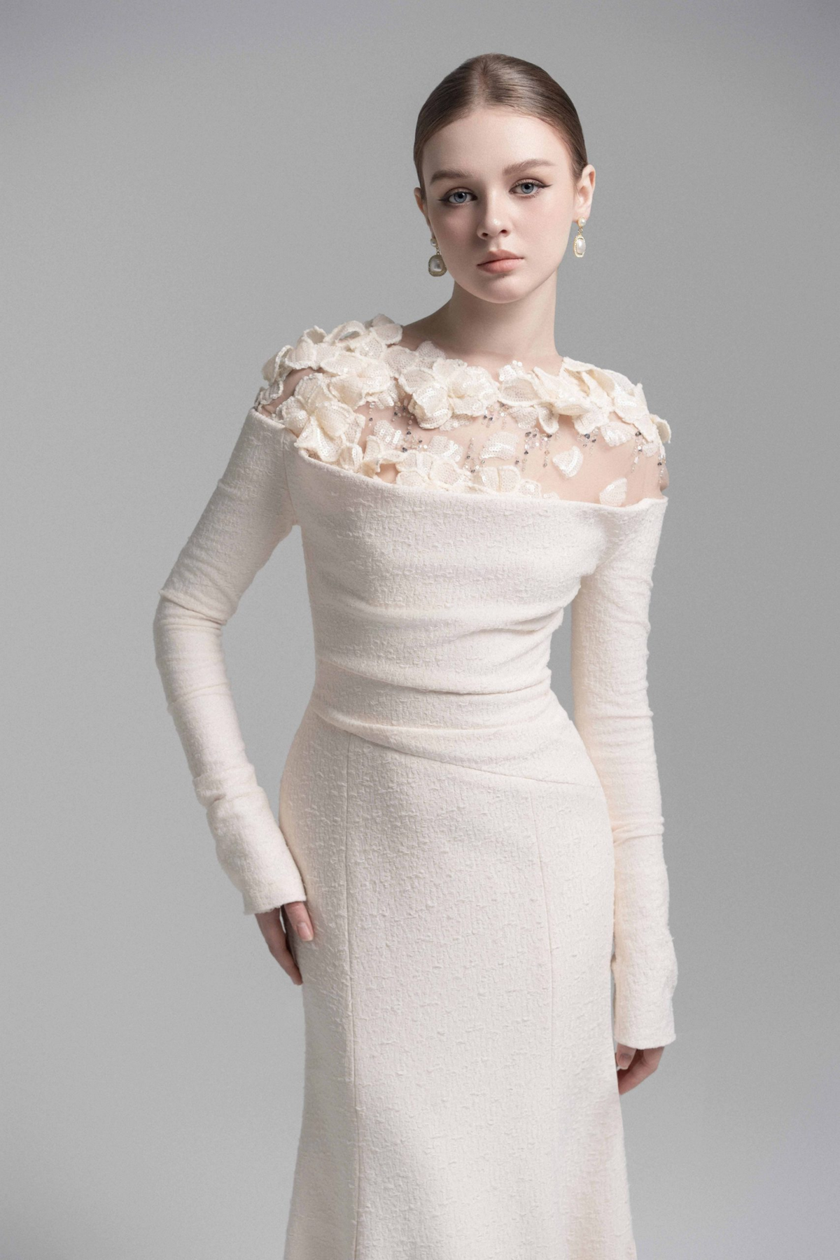 Sydney White Floral Appliqué Gown