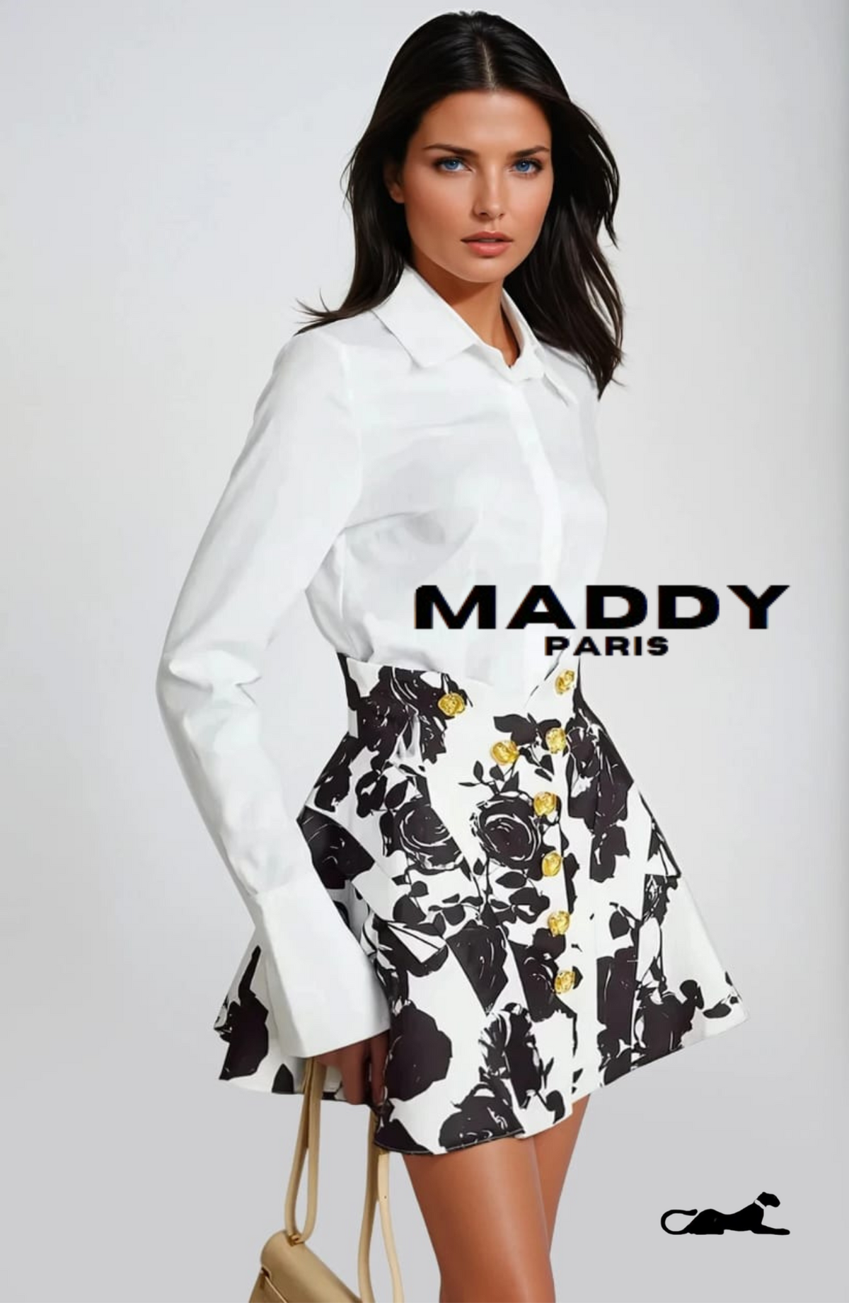 Léonor floral-print shirt & mini skirt dress  matching set - Black and White
