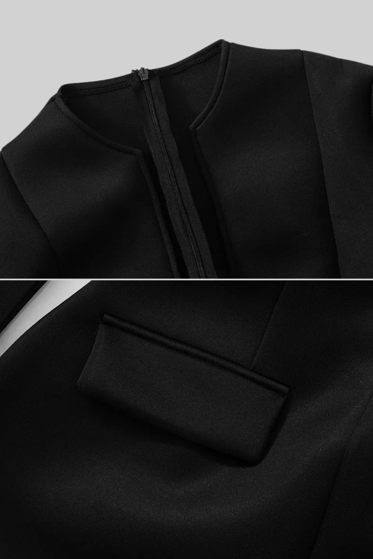 Long Sleeved Blazer Dress With Deep V-Neckline - Black