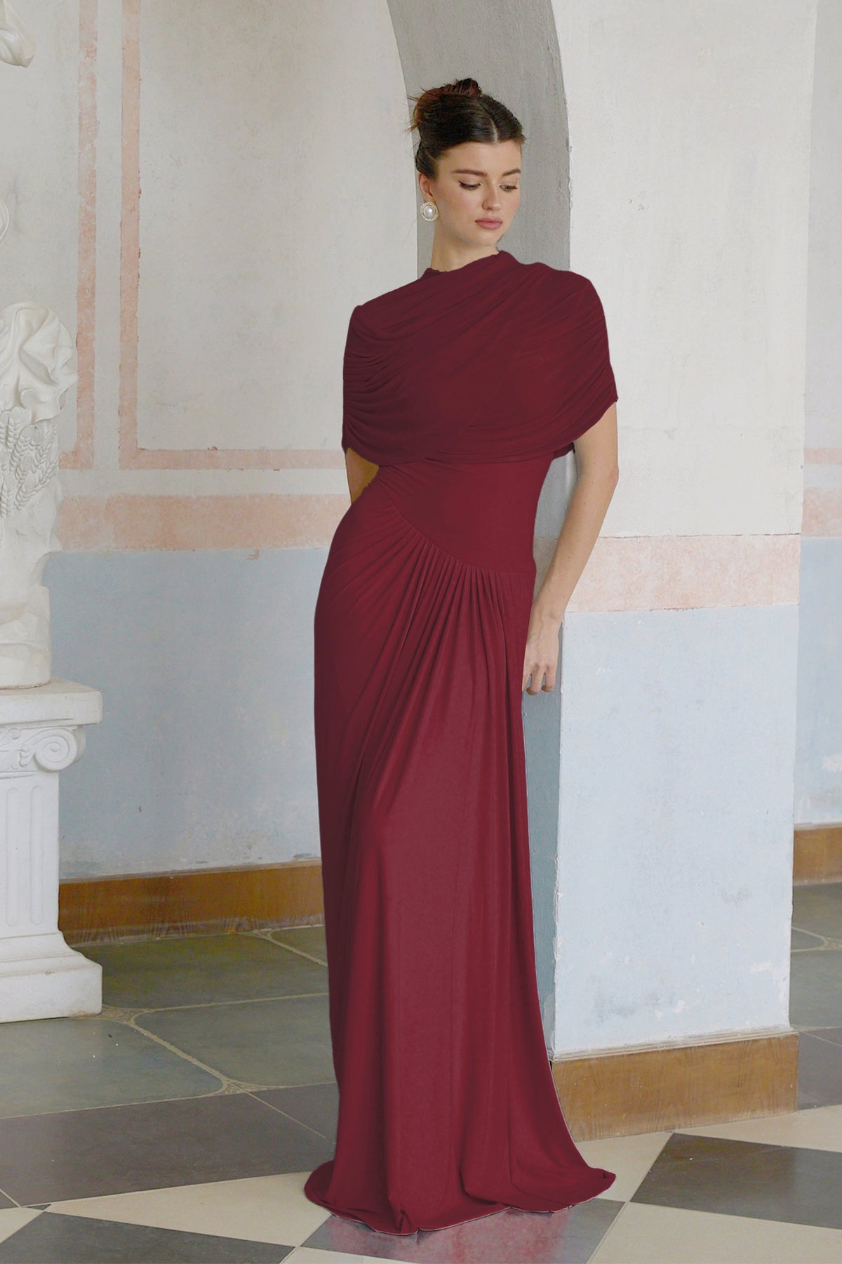 Catherine asymmetrical pleated maxi dress in Red (Final Sale-US Only)