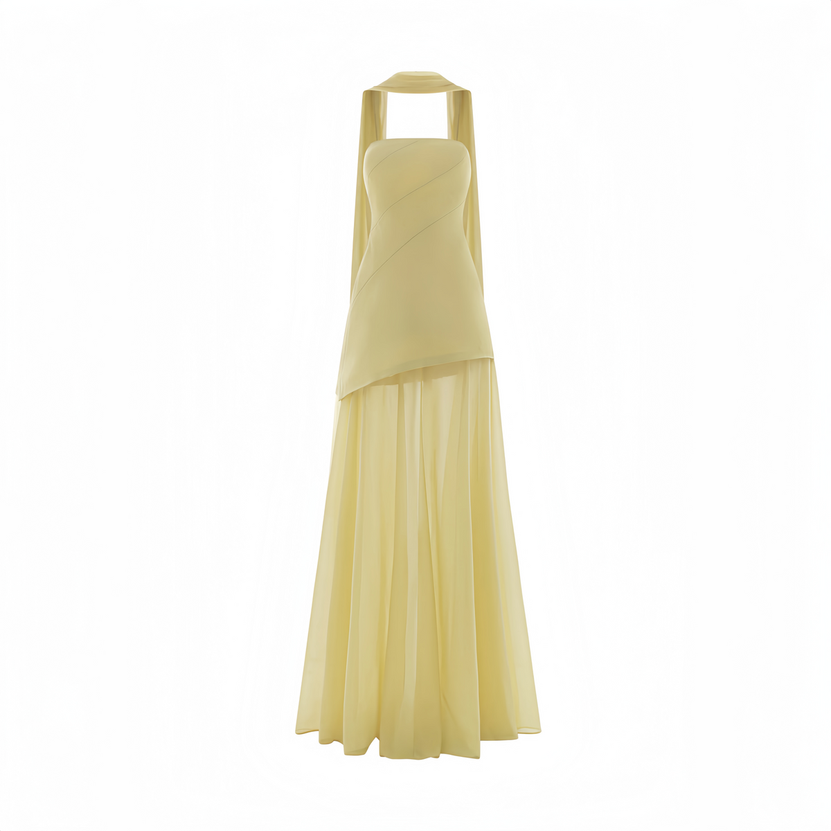 Marlis Yellow Strapless Layered Train Dress (Final Sale-US Only)