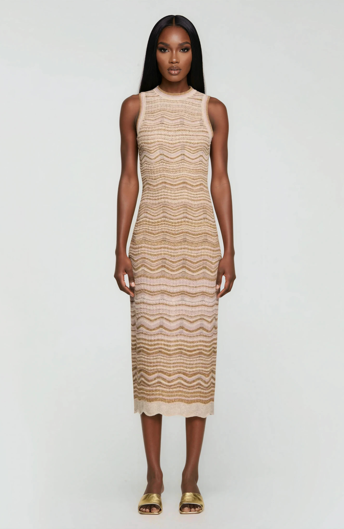 Sandro Fancy knit maxi dress  - Sand Brown