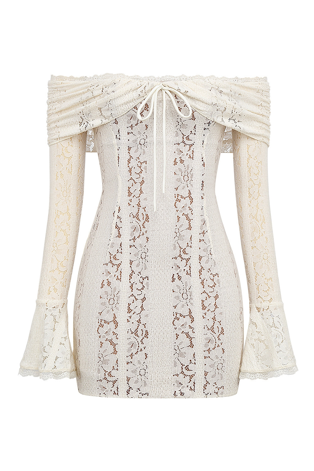 Sadie Vintage Floral Lace Off Shoulder Mini Dress - Cream white