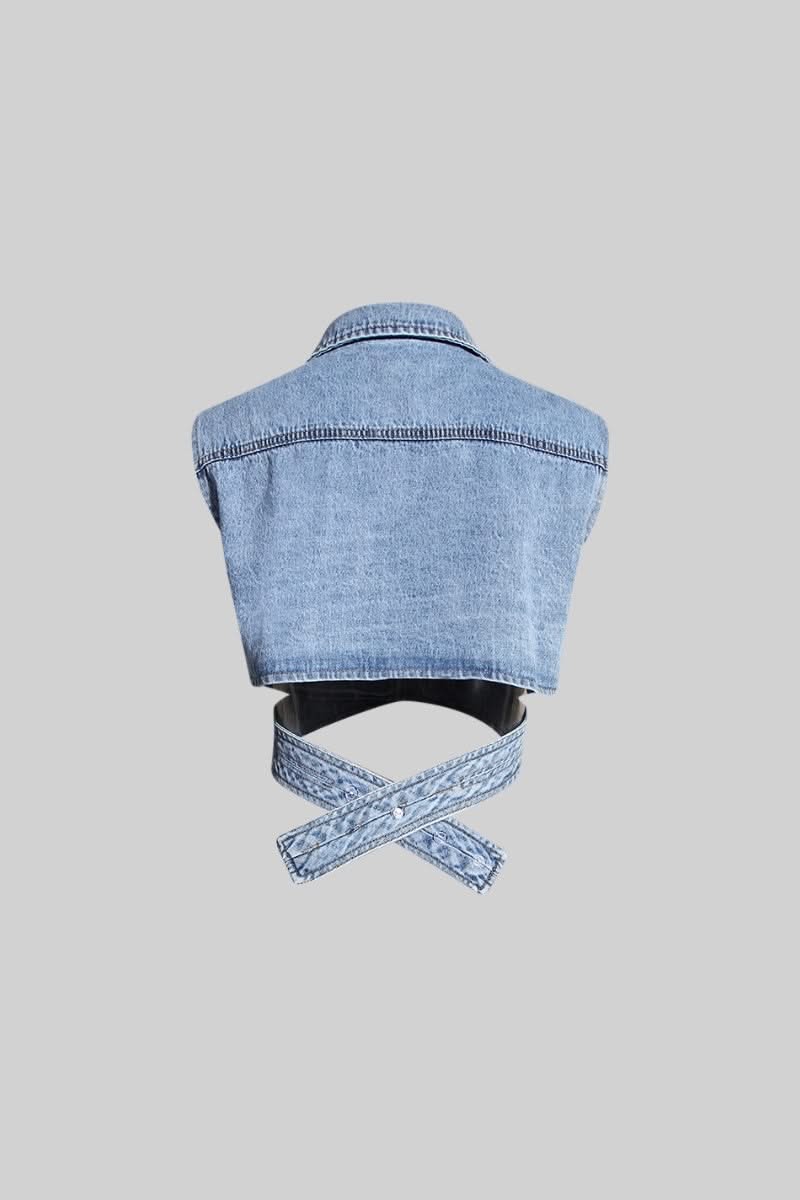 Asymmetrical Denim Vest - Blue