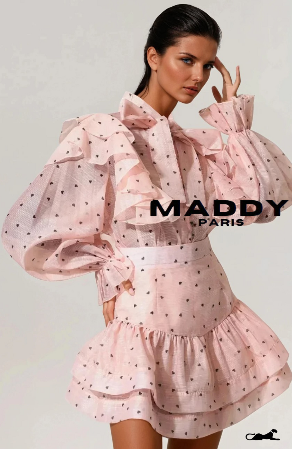 Sahara Rufflede Dot Printed Bowknot Top And Skirt Two-Piece Set - Pink
