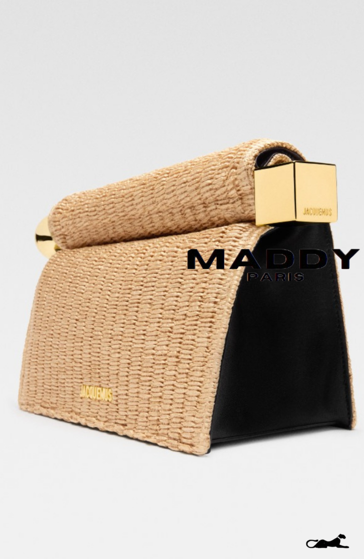 JAC RAFFIA CURVED-EDGE EVENING CLUTCH BAG – GOLD