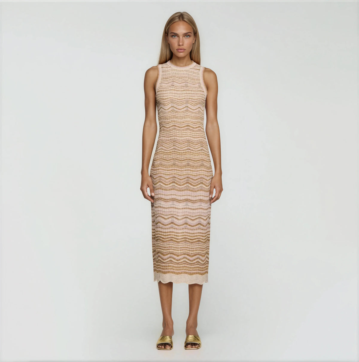 Sandro Fancy knit maxi dress  - Sand Brown