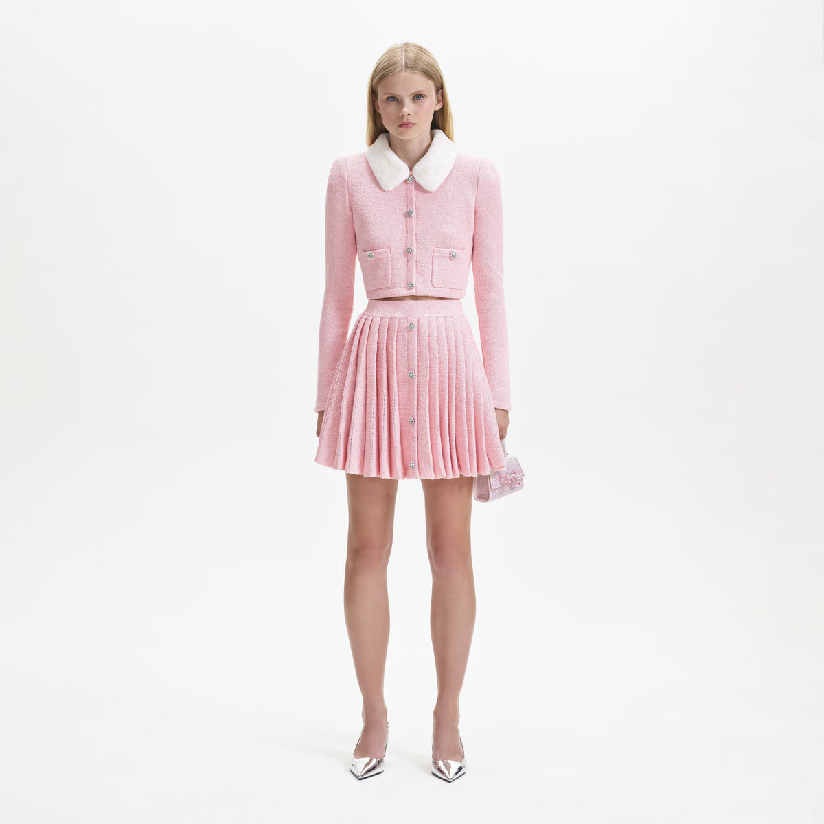 Pink Pleated Knit Mini Skirt