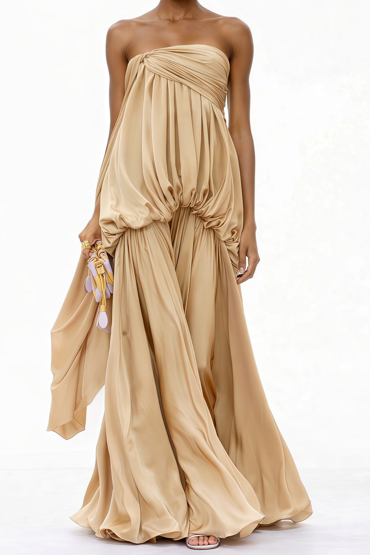 Aamu Champagne Off Shoulder Maxi Dress