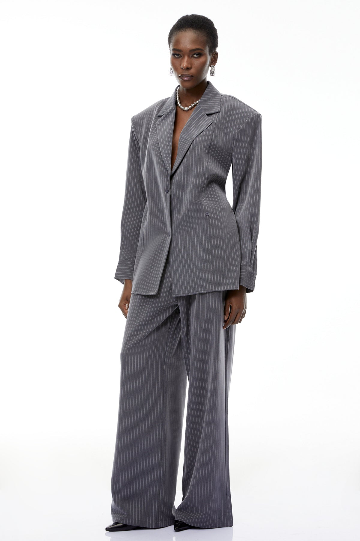 Abigail Grey Vertical Stripe Blazer & Trousers Set (Final Sale)
