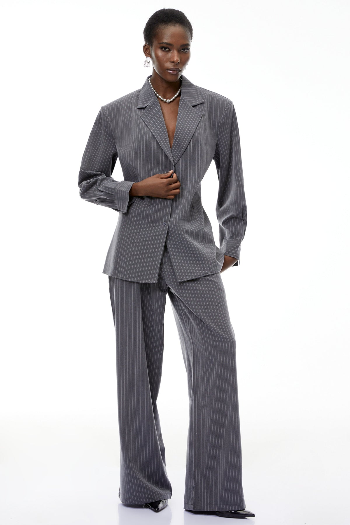 Abigail Grey Vertical Stripe Blazer & Trousers Set (Final Sale)