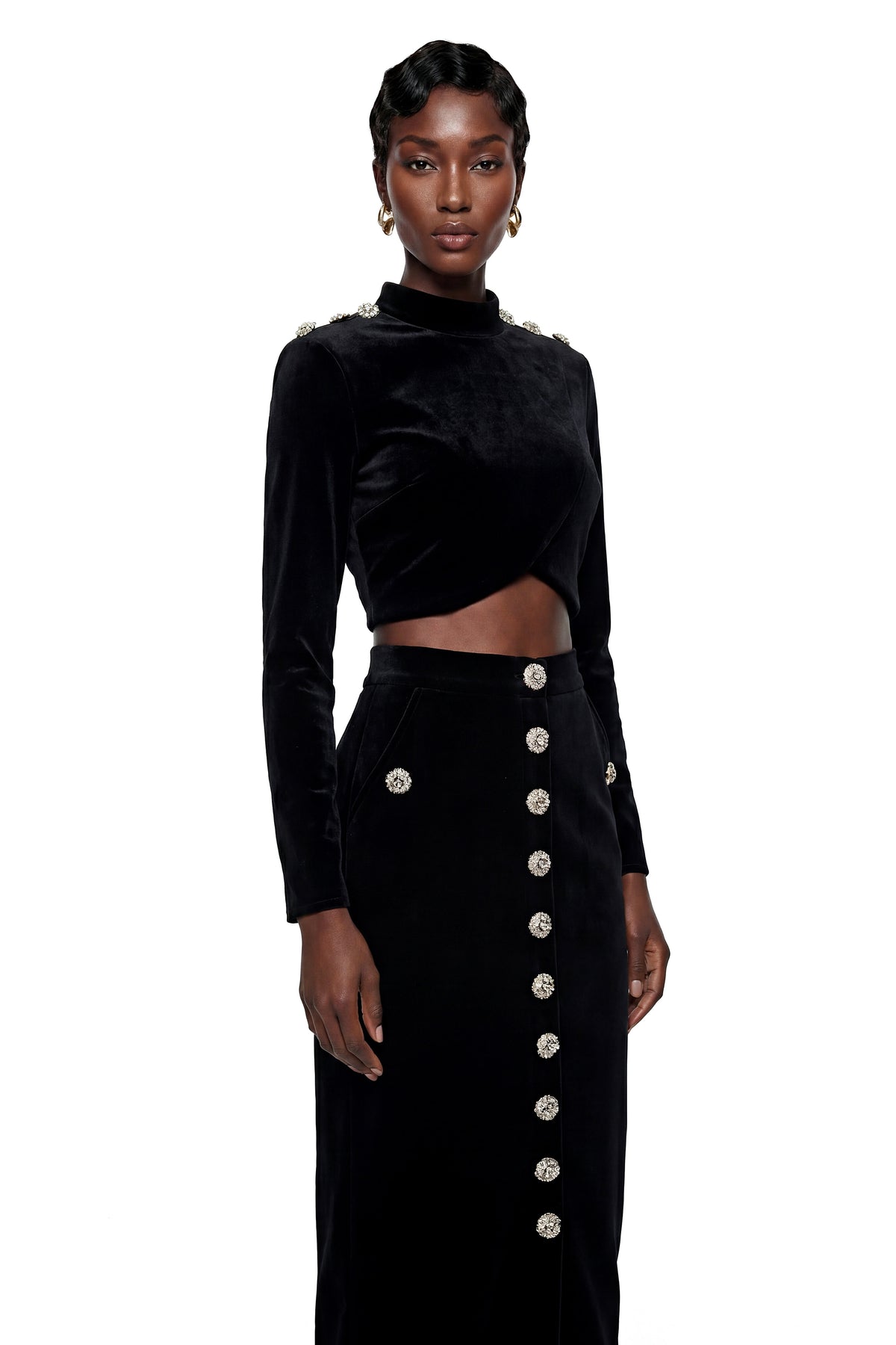 Acantha Black Embellished Crop Top & Skirt Set