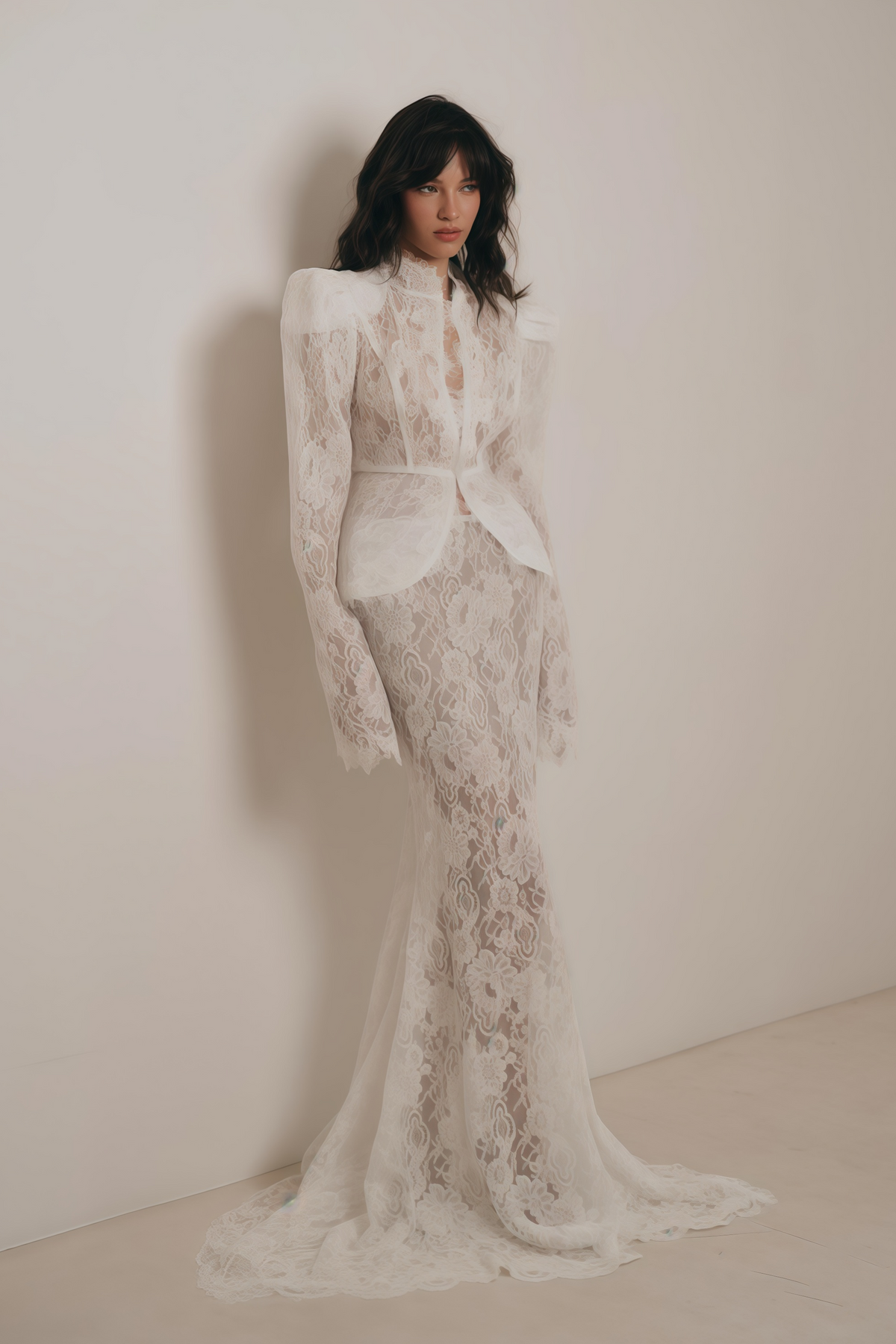 Adèle White Puff Floral Blouse & Mermaid Skirt Set