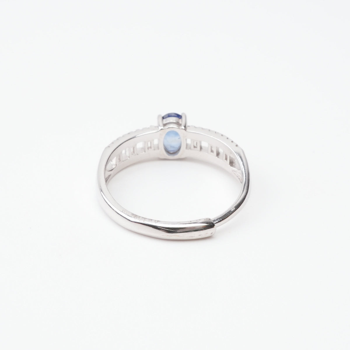 Adeline Sapphire Blue Oval Cut Openwork Baguette Sterling Silver Ring