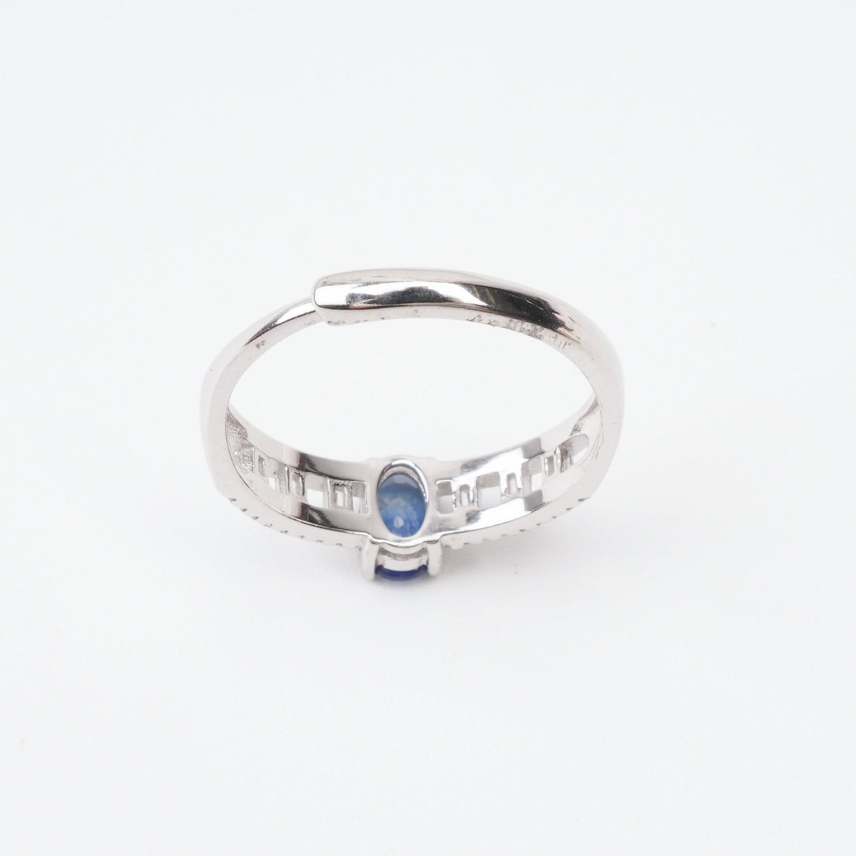 Adeline Sapphire Blue Oval Cut Openwork Baguette Sterling Silver Ring