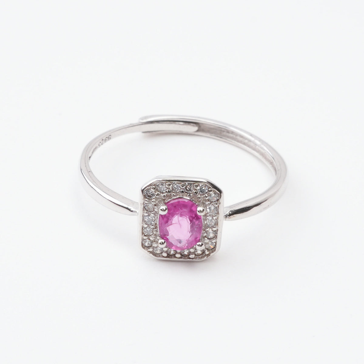 Agathe Pink Ruby Cushion Halo Sterling Silver Ring