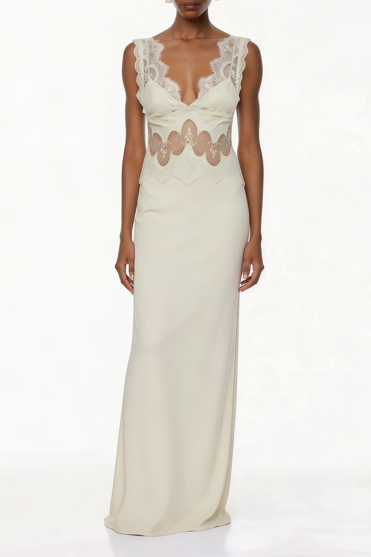 Aitana Neutrals Satin Maxi Dress with Lace Panels (Final Sale-US Only)