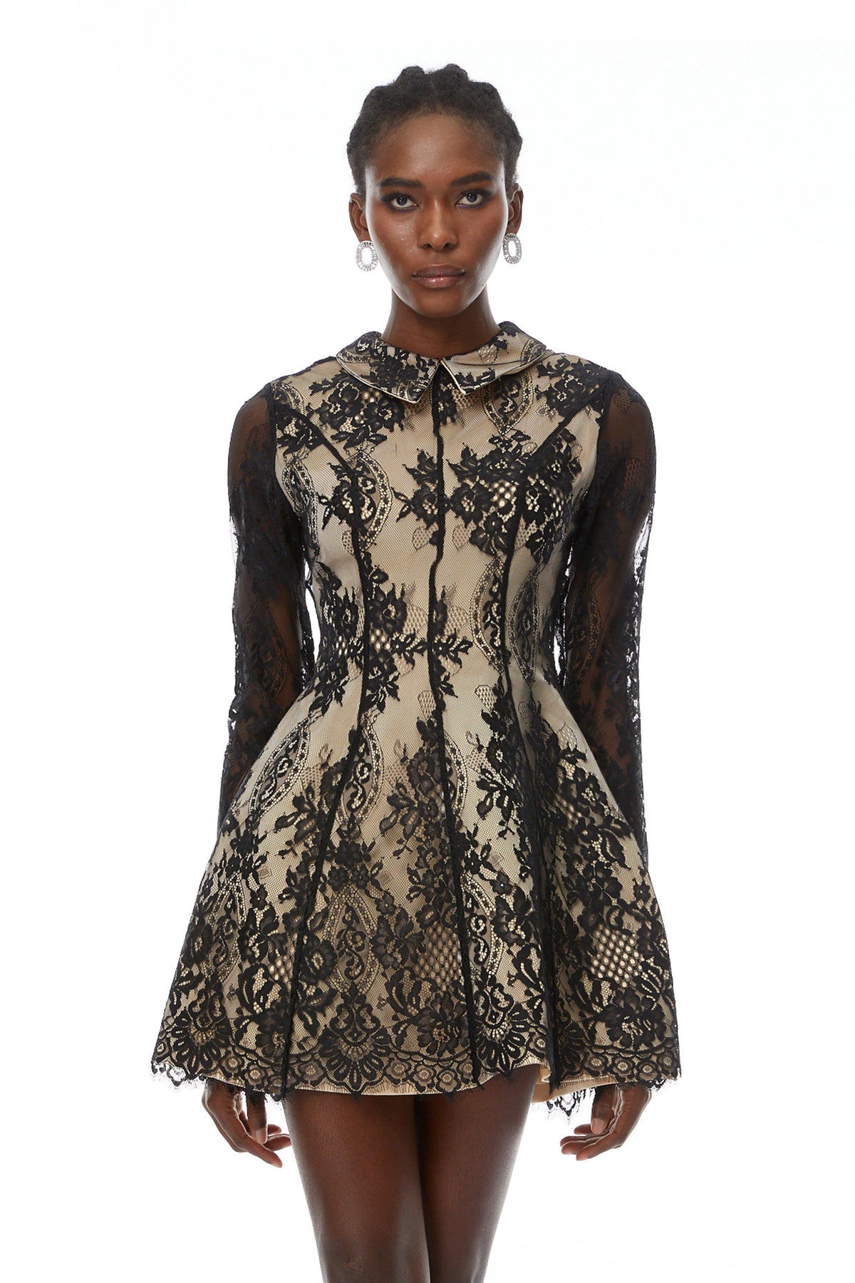 Aleksandra Black Floral Lace Mini Dress (Final Sale-US Only)