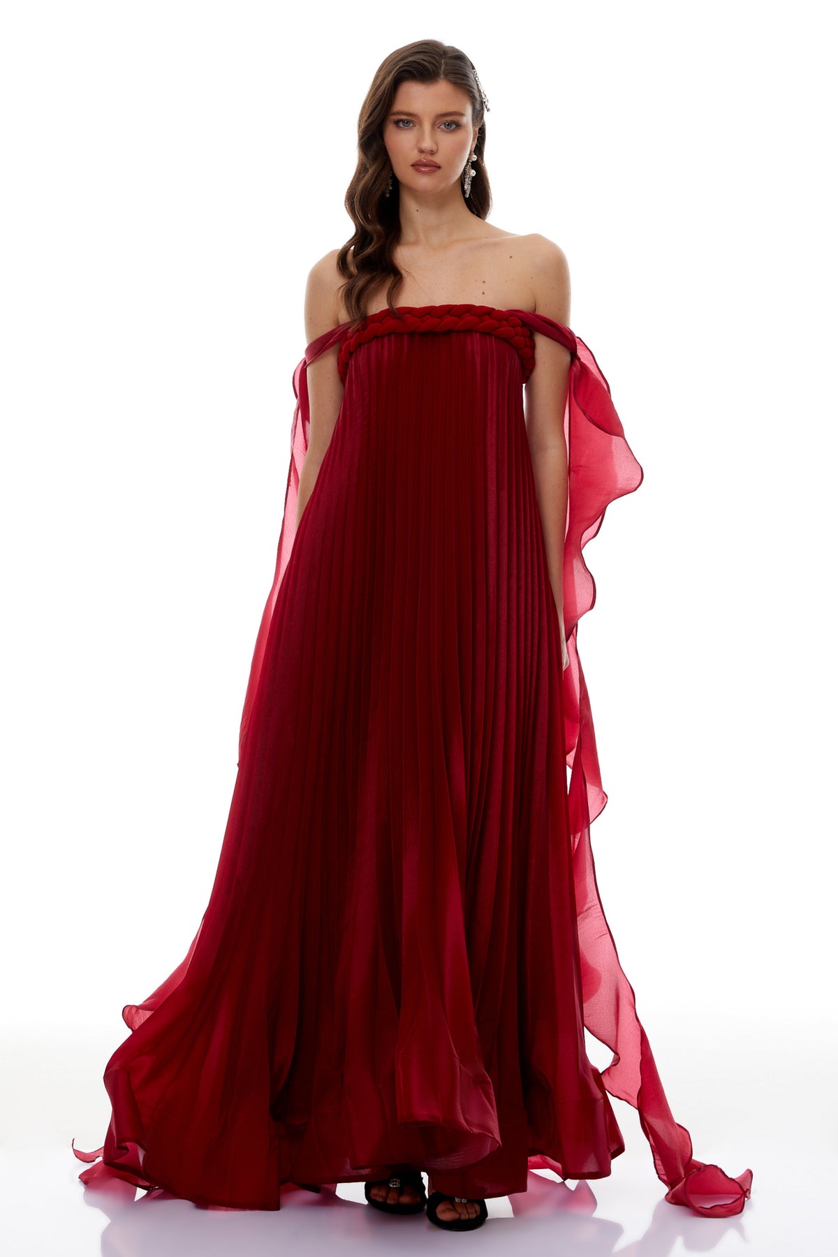 Alexandra Red Ruffled Maxi Dress with Shirred Bodice (Final Sale)
