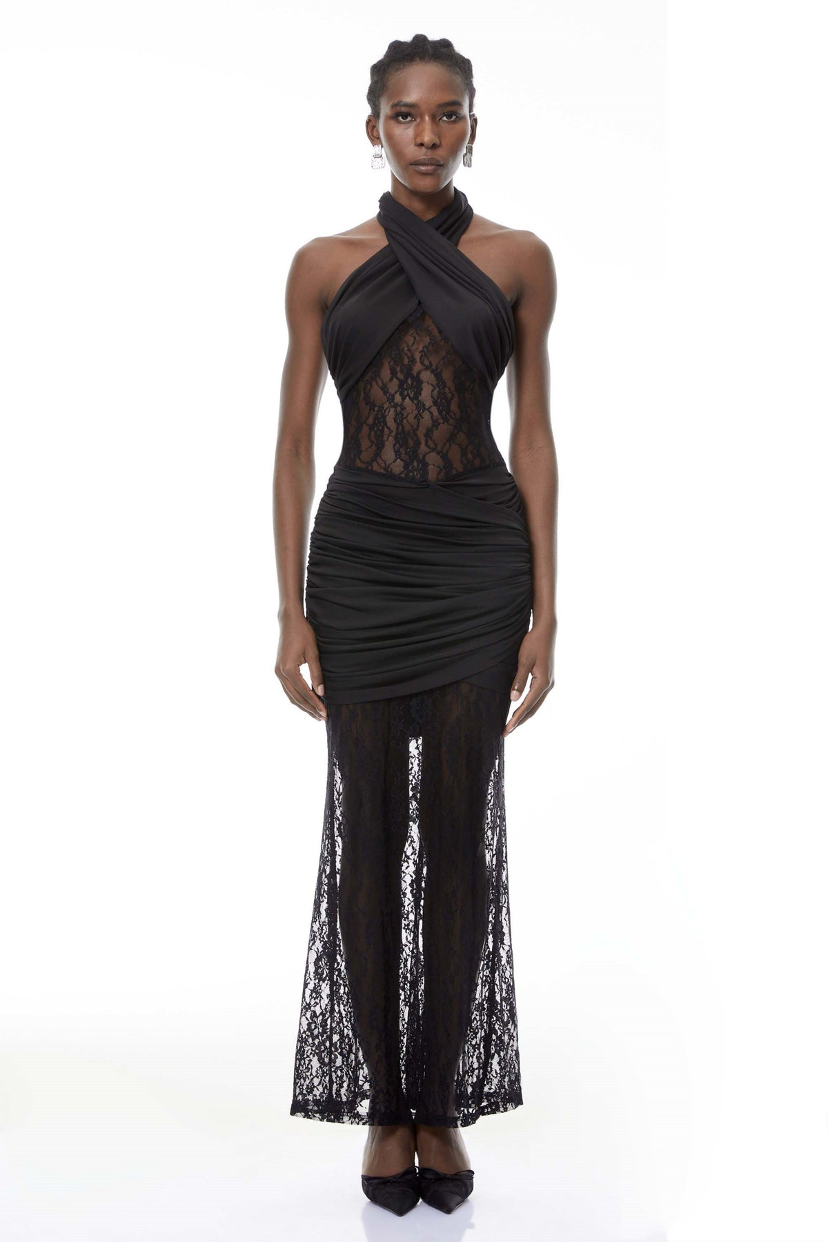 Alice Black Halterneck Lace Maxi Dress