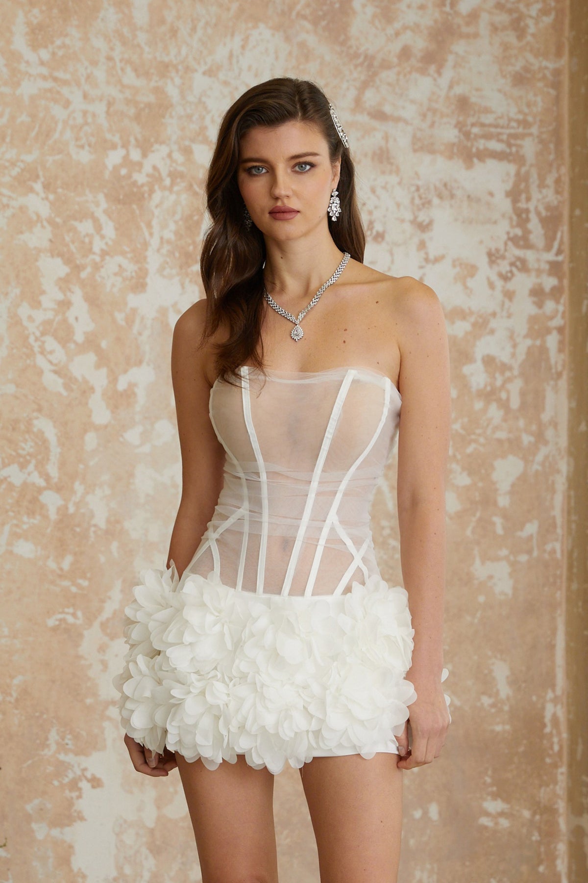 Alicja White Off Shoulder 3D Petal Mini Dress (Final Sale)