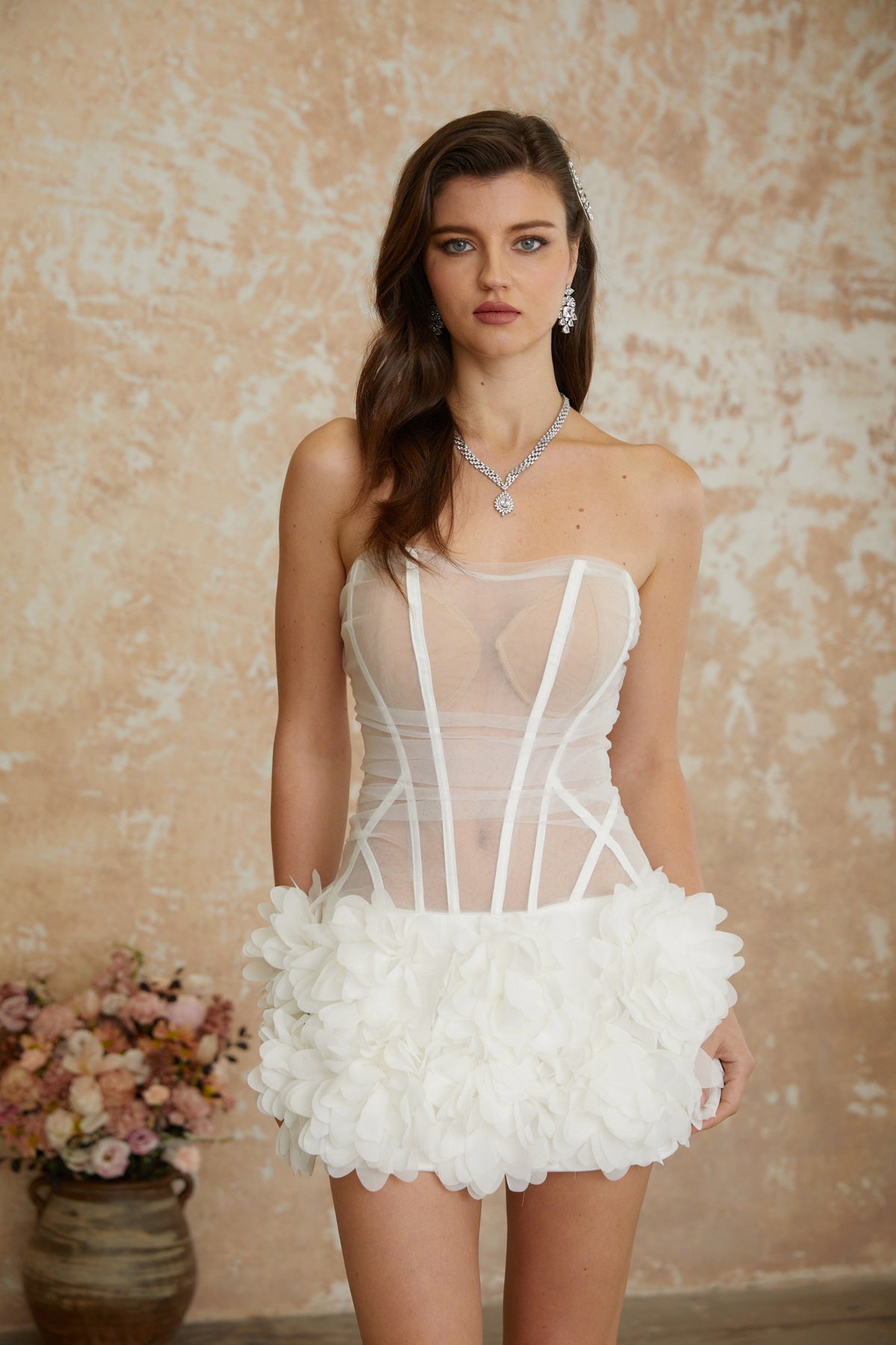 Alicja White Off Shoulder 3D Petal Mini Dress (Final Sale)