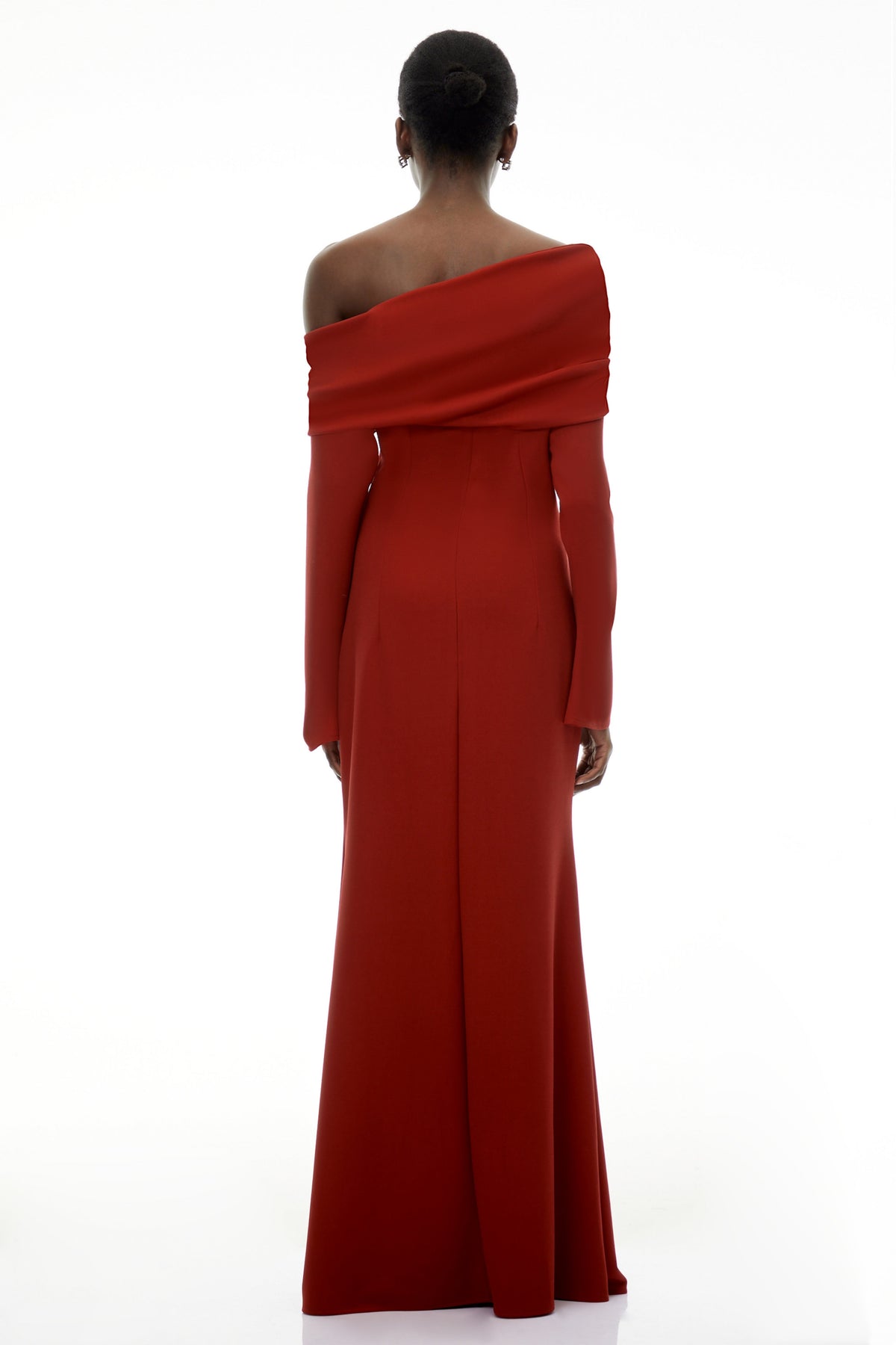 Alina Red Asymmetrical Draped Maxi Dress