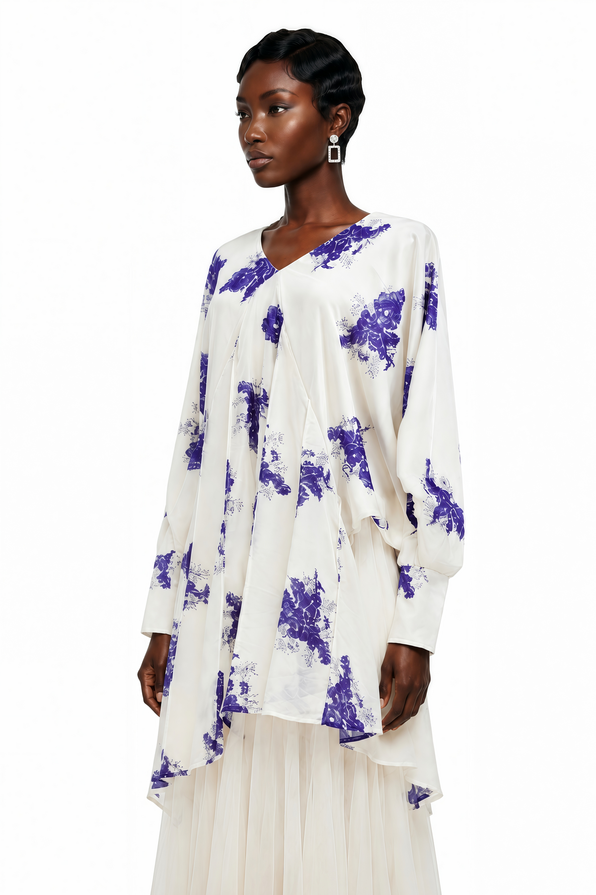 Amara White Floral Print Asymmetrical Maxi Dress