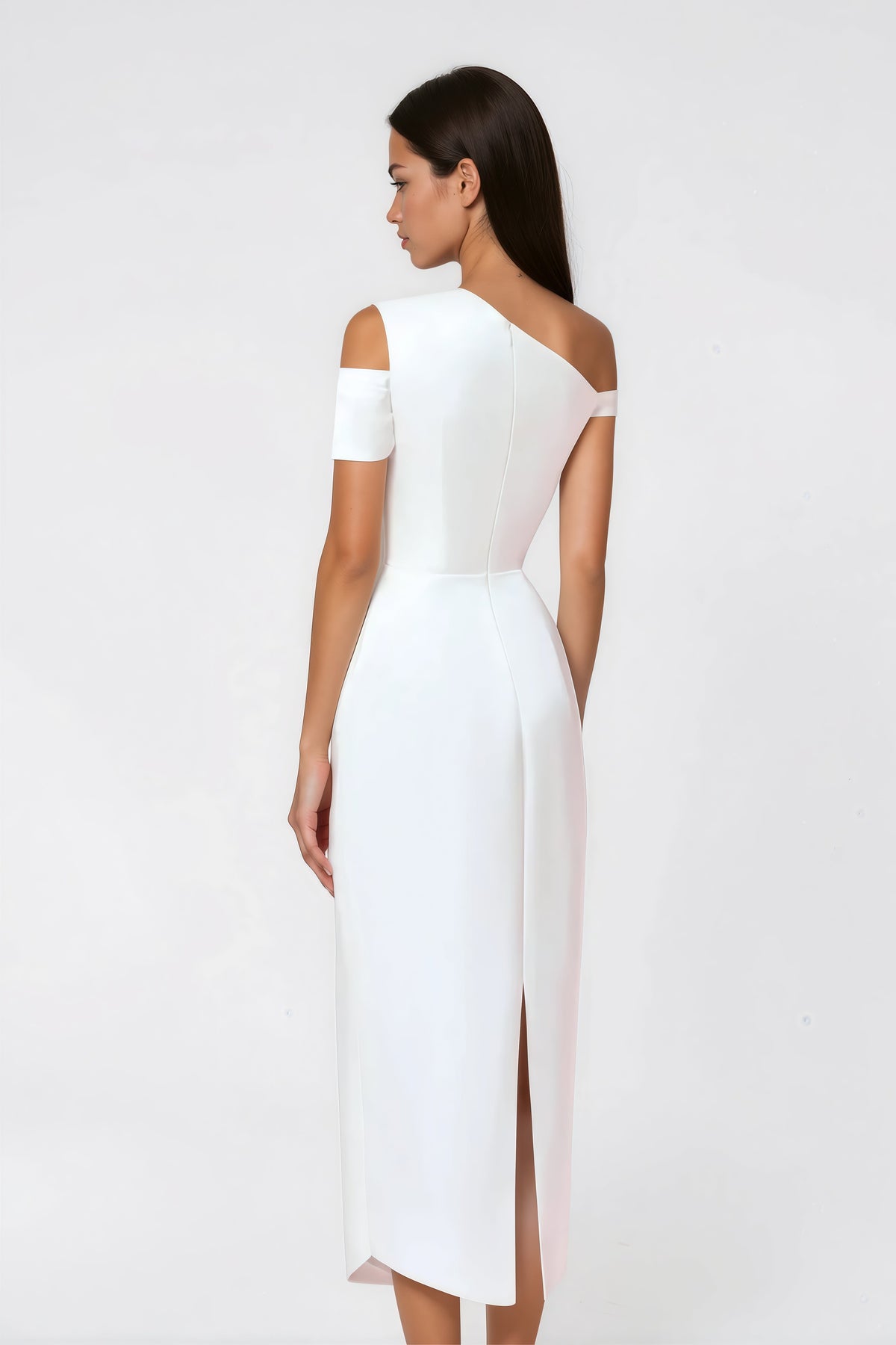 Amarante White One Shoulder Asymmetrical Midi Dress