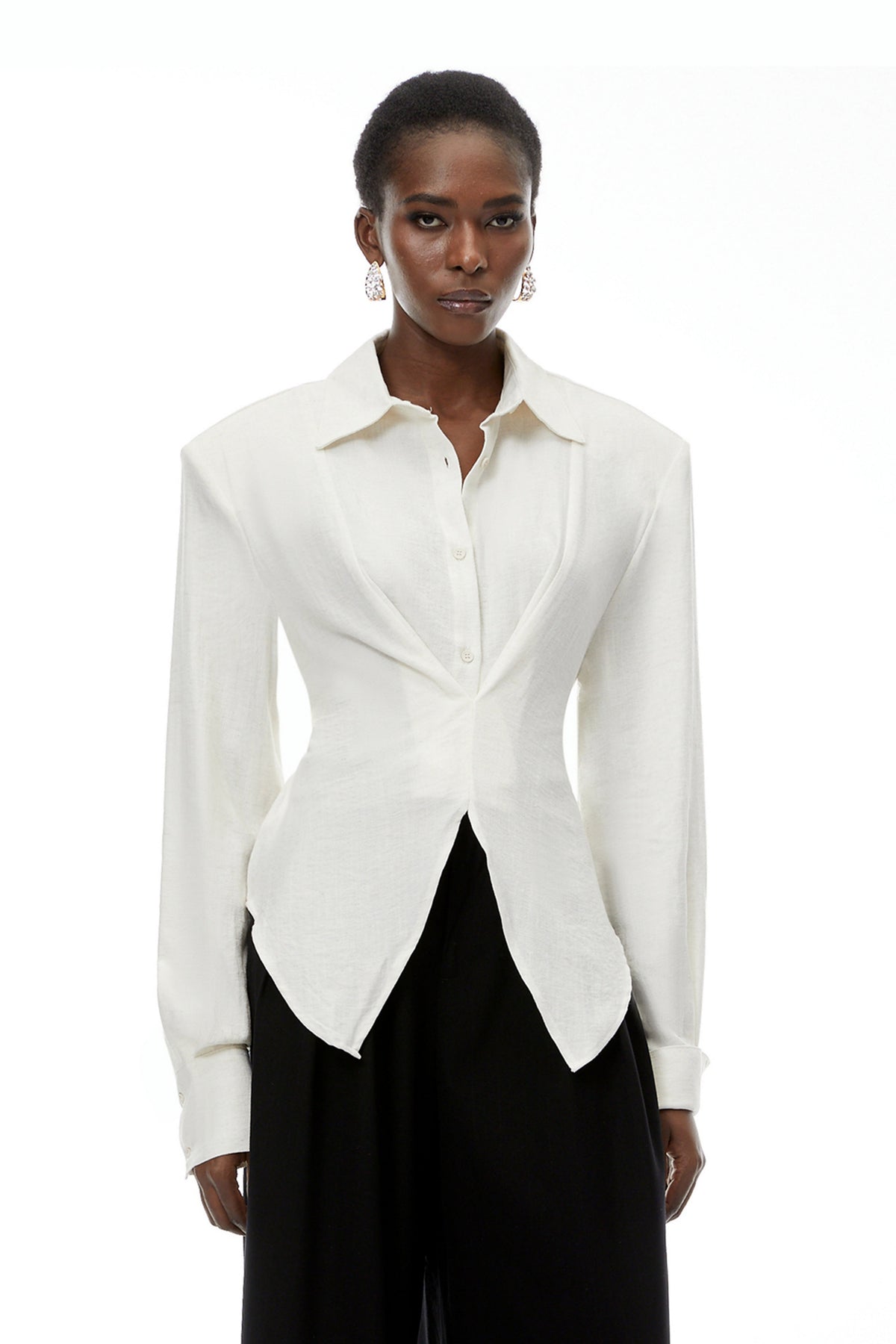 Amber White Plaid Tailored Cutout Blouse