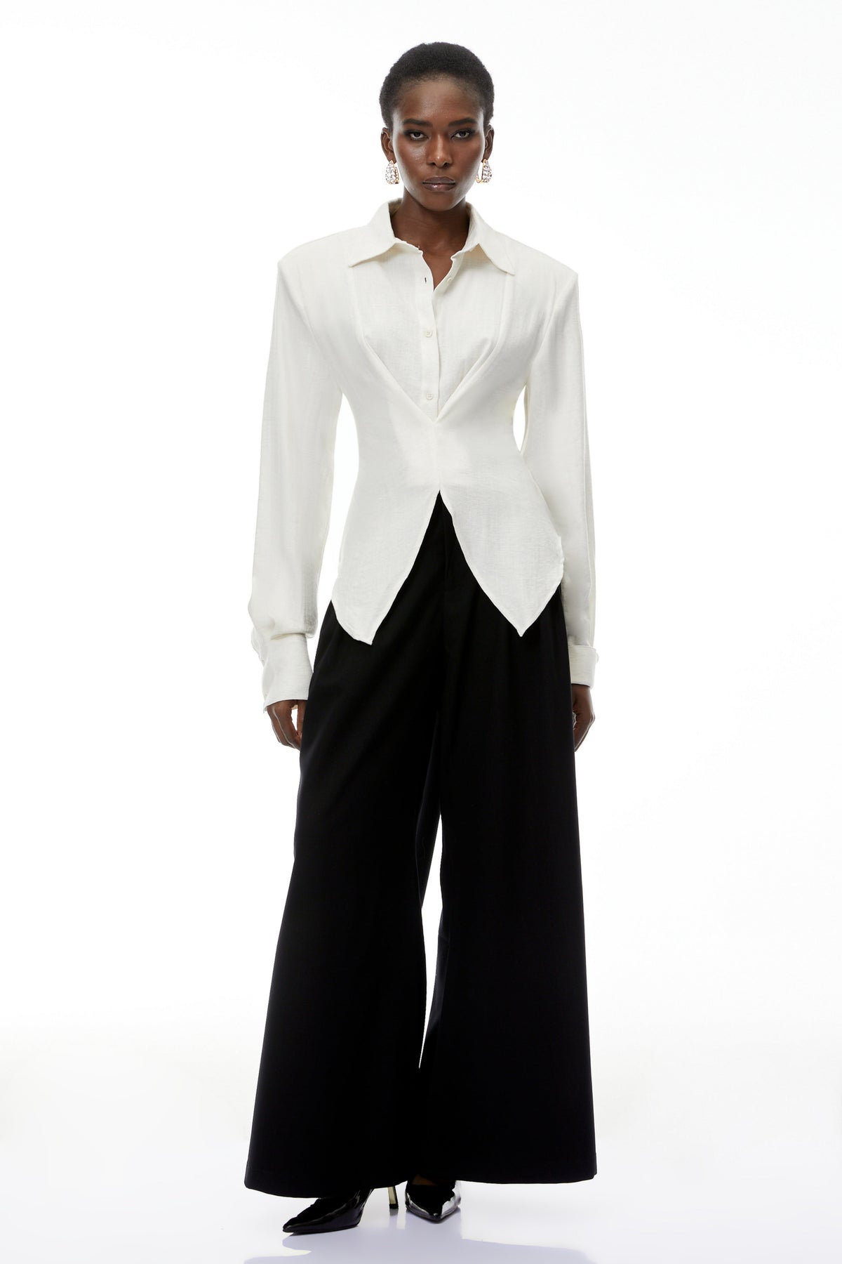 Amber White Plaid Tailored Cutout Blouse