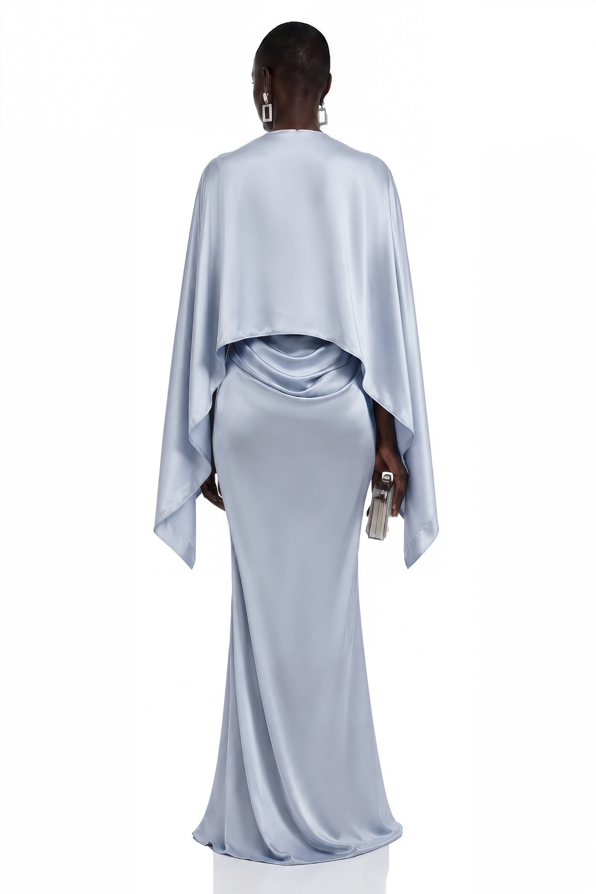 Amelia Blue Cape Top & Draped Skirt Set with Lace Panels