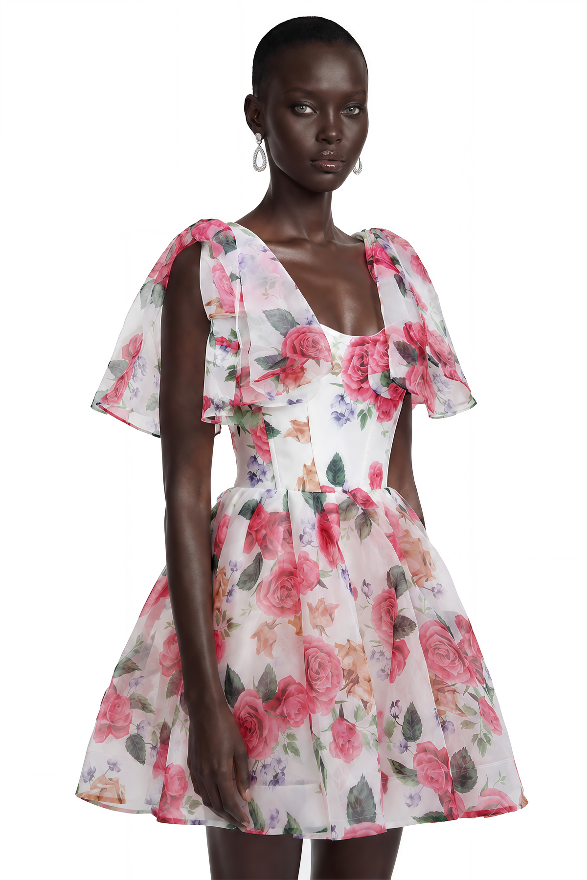 Amy Pink Floral Print Mini Dress with Bow Detail