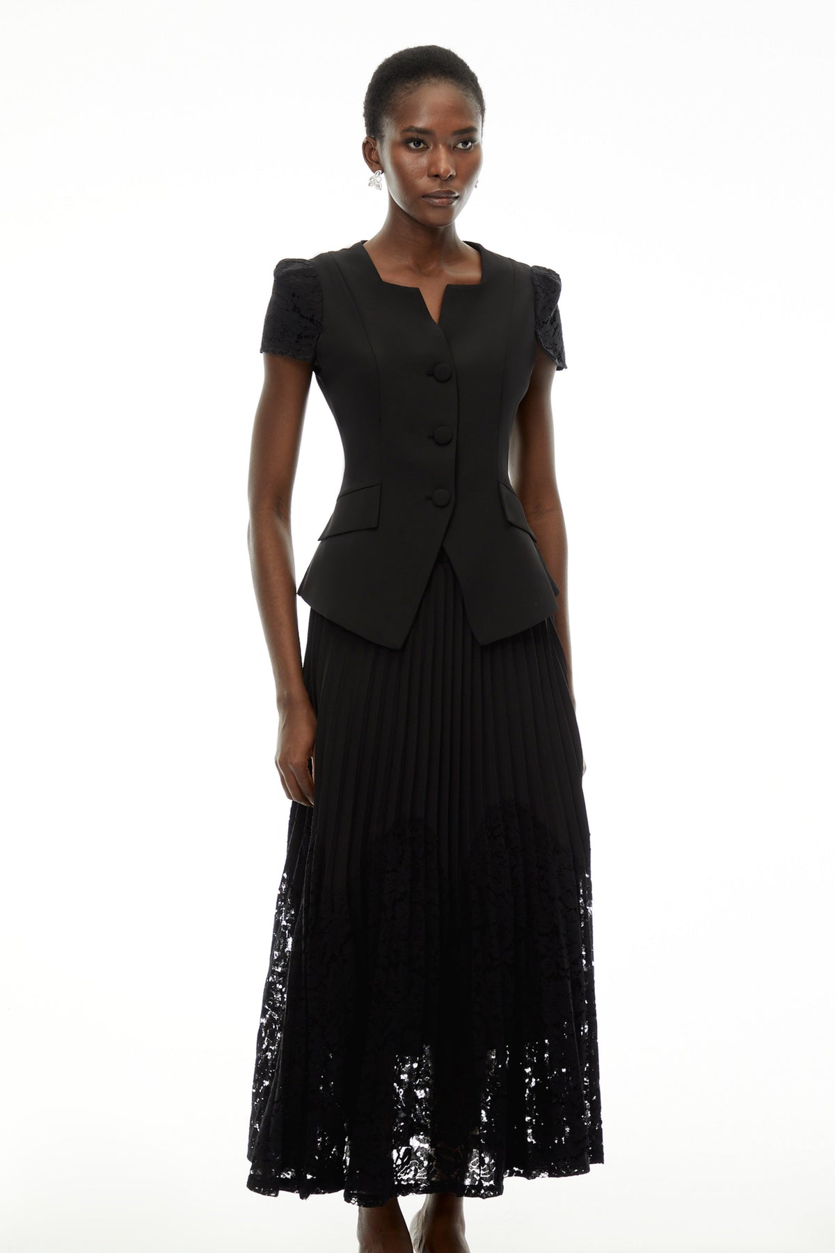 Beatrice Black V-Neck Button Down Top & Skirt Set