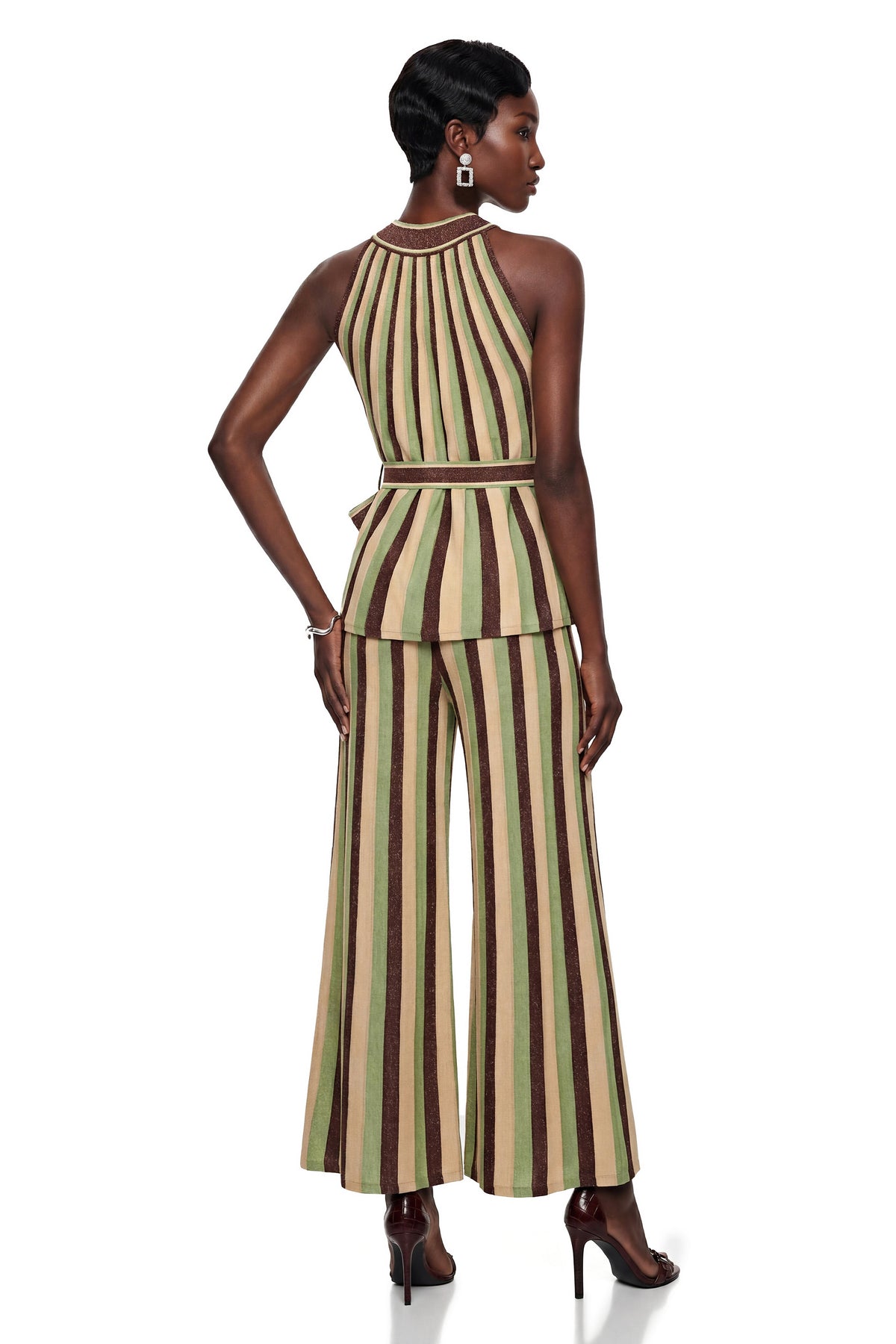 Anastasia Green Stripe Pattern Top & Trousers Matching Set