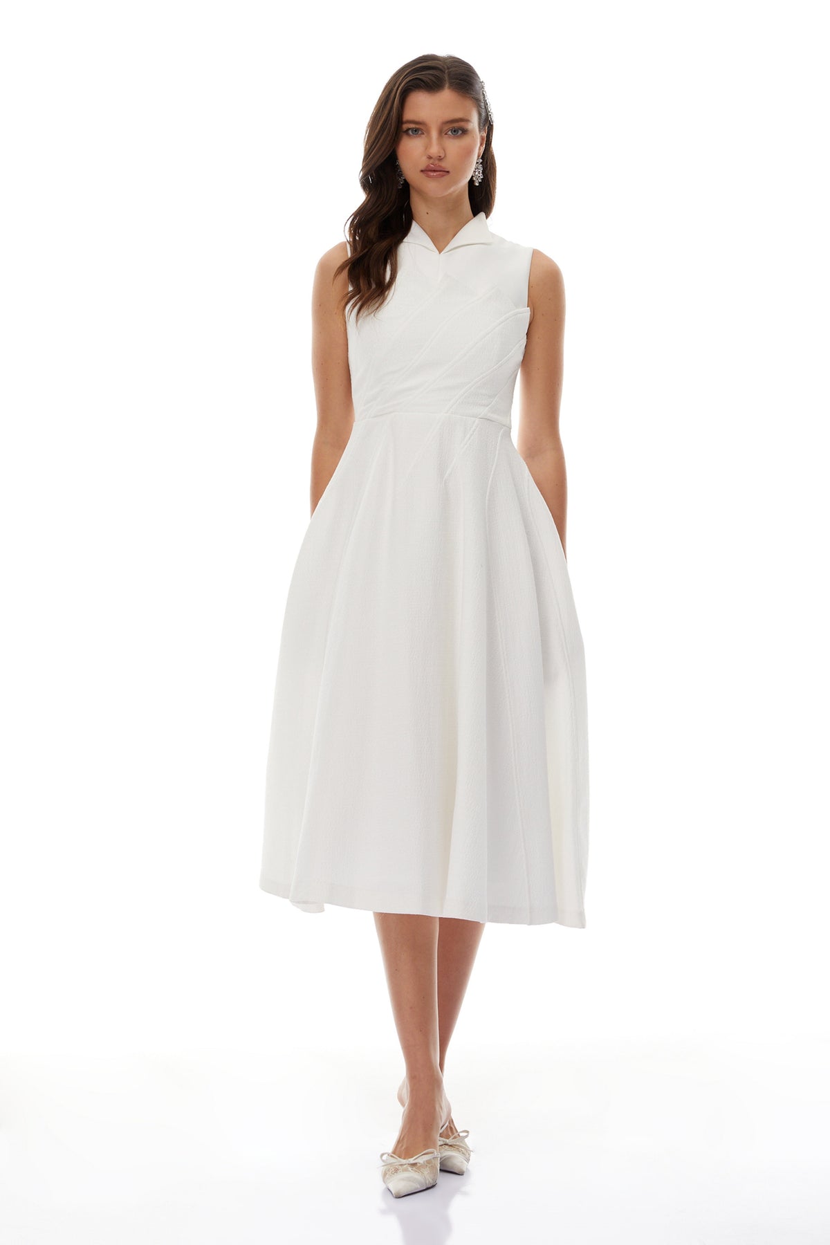 Anja White Layered Midi Dress