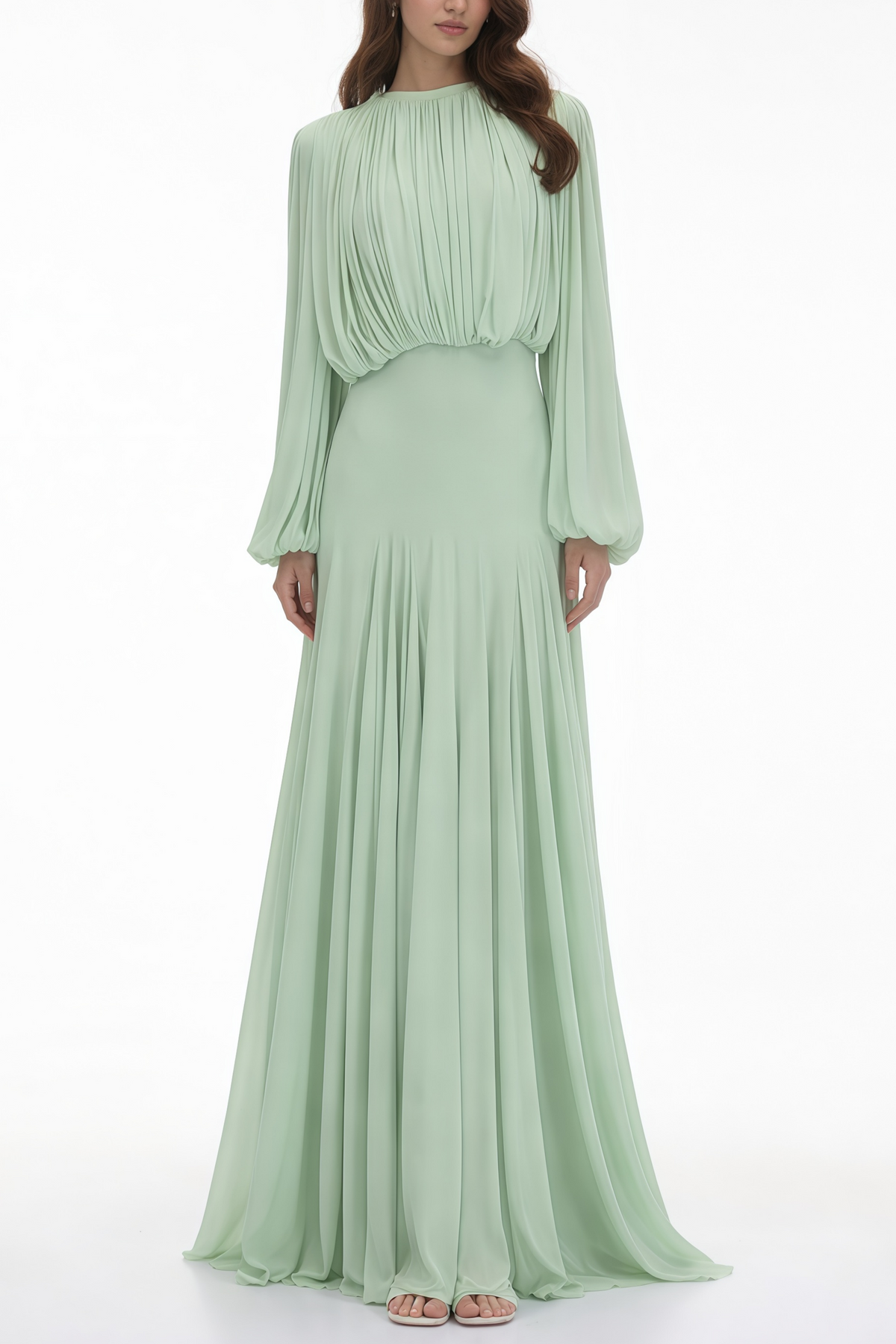 Annabelle Green Lantern Sleeve Pleated Maxi Dress