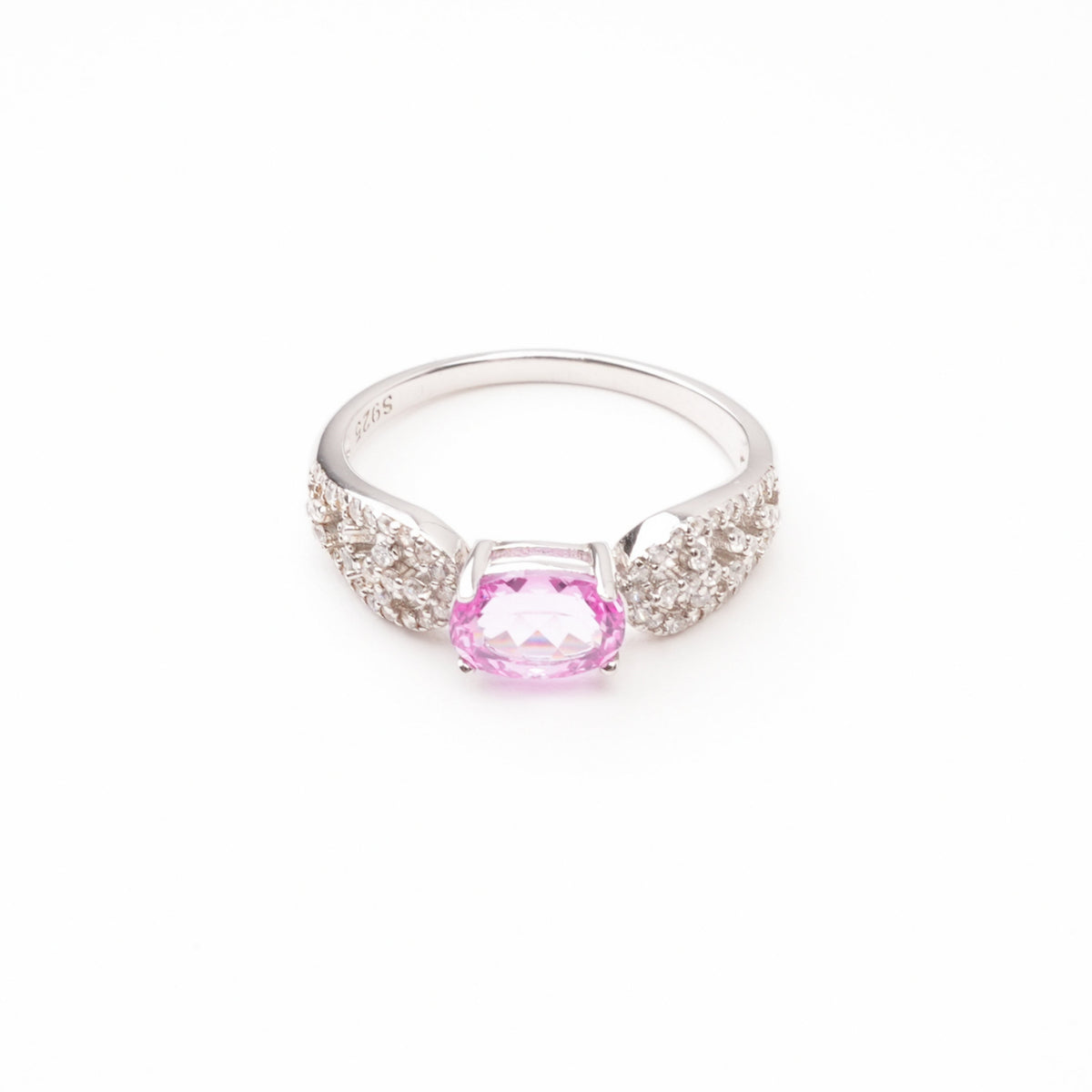 Anne Pink Oval Cut Gemstone Infinity Crystal Sterling Silver Ring