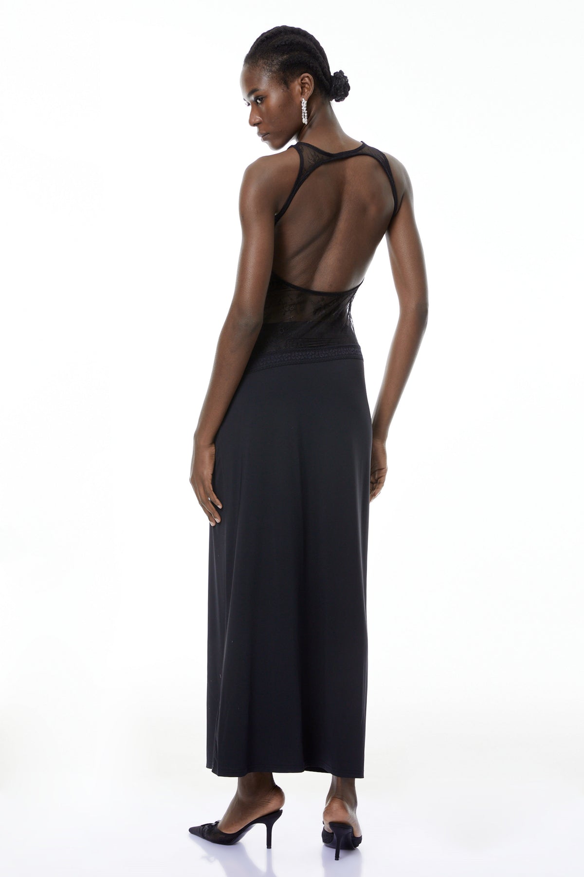 Annemarie Black Lace Panel Stretch Maxi Dress (Final Sale)