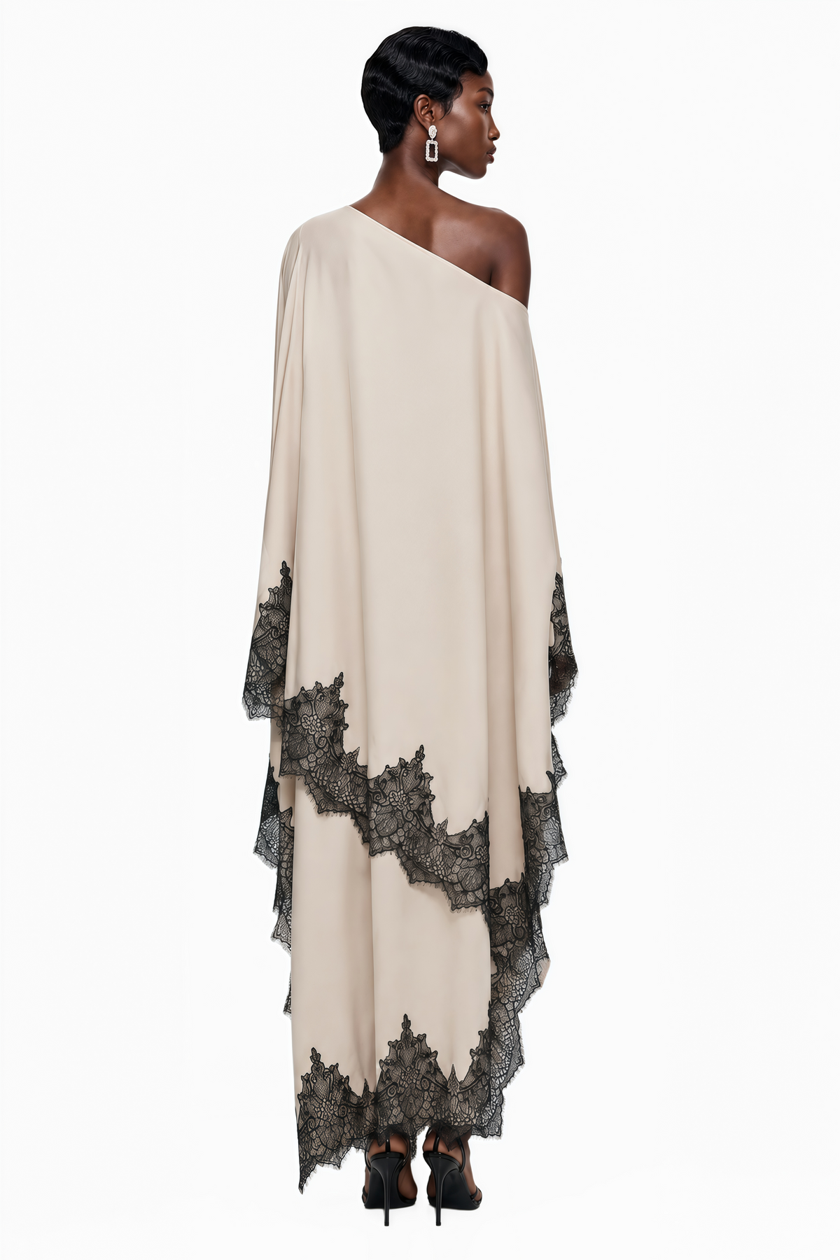 Aoraki Cream One Shoulder Top & Skirt Set with Lace Trim