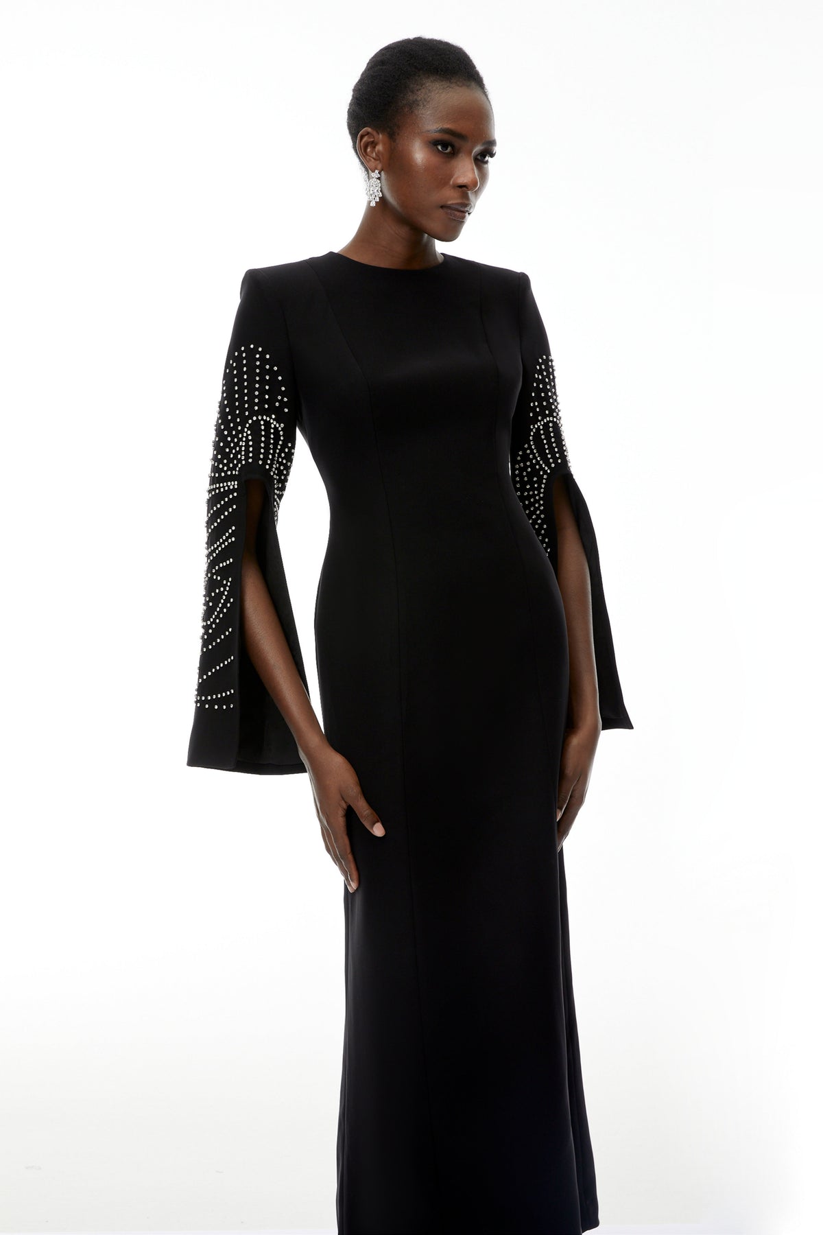 Arabella Black Slit Sleeve Maxi Dress with Embellishment