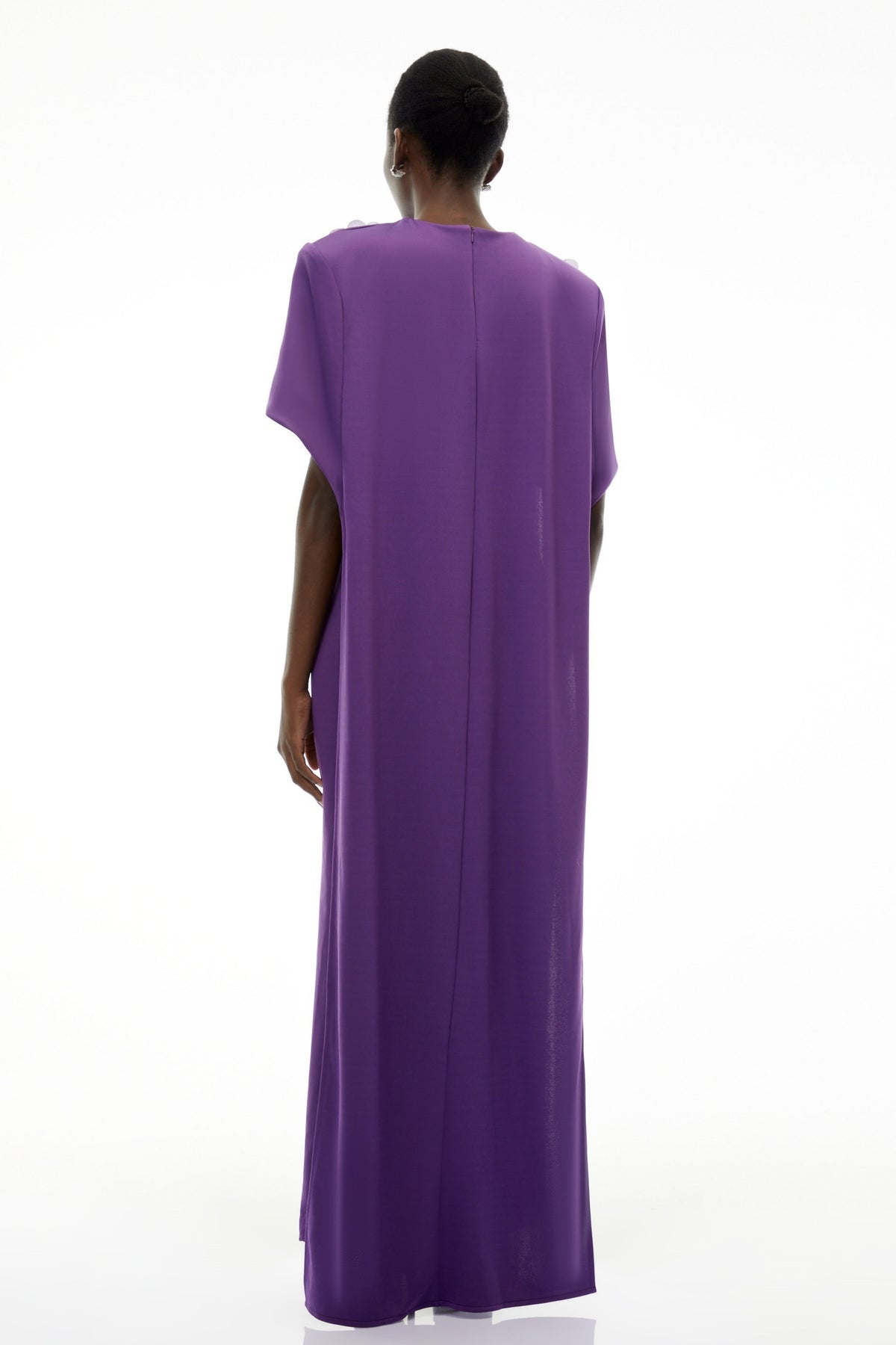 Aria Purple Cinched Maxi Dress with Cape and 3D Florals